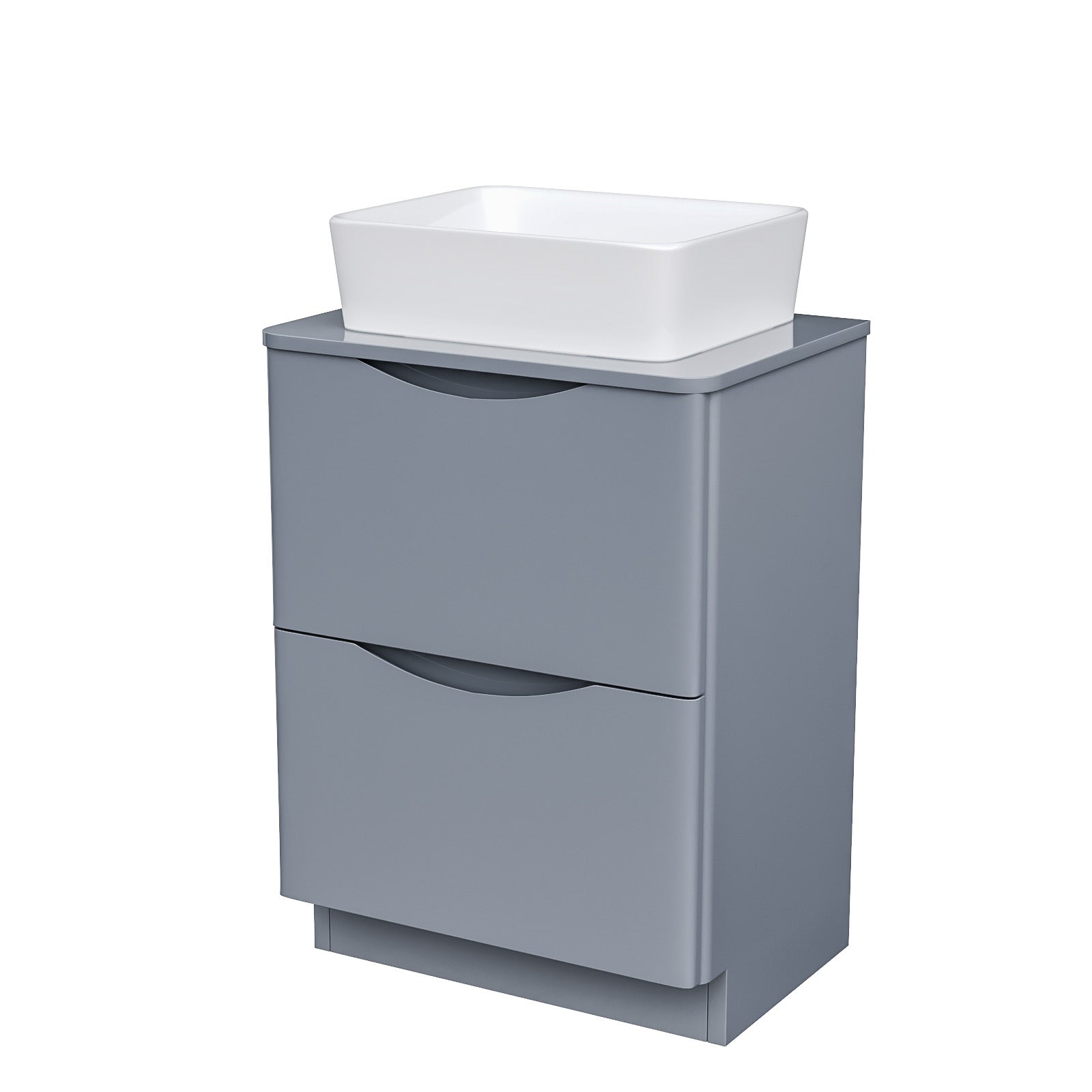 Merton Grey 600mm Bathroom Freestanding Vanity Unit With Square Ceramic Countertop 485mm Basin