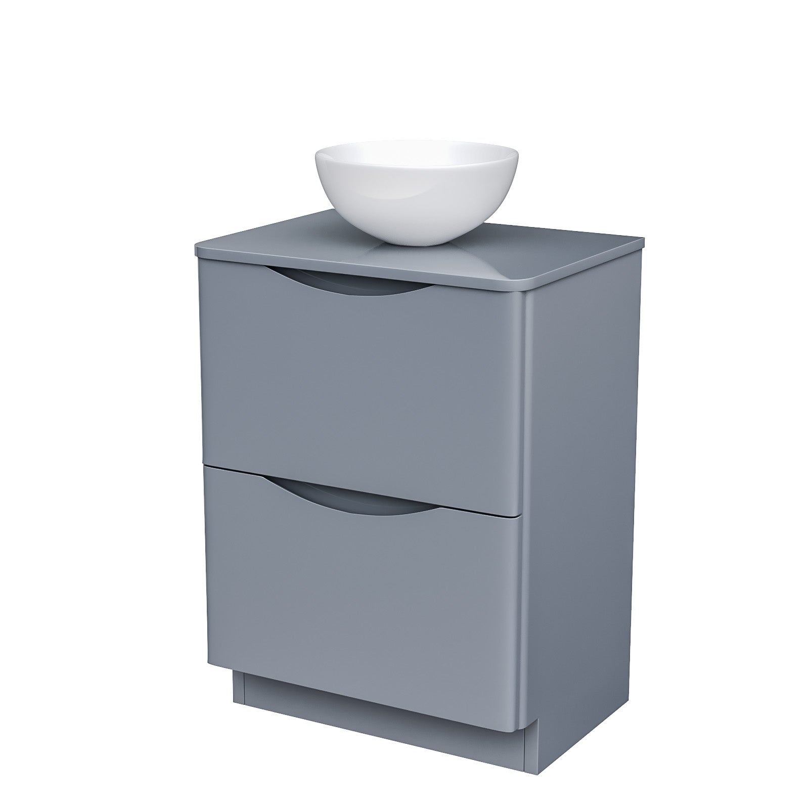 Merton Grey 600mm Bathroom Freestanding Vanity Unit With Round Ceramic Countertop 320mm Basin