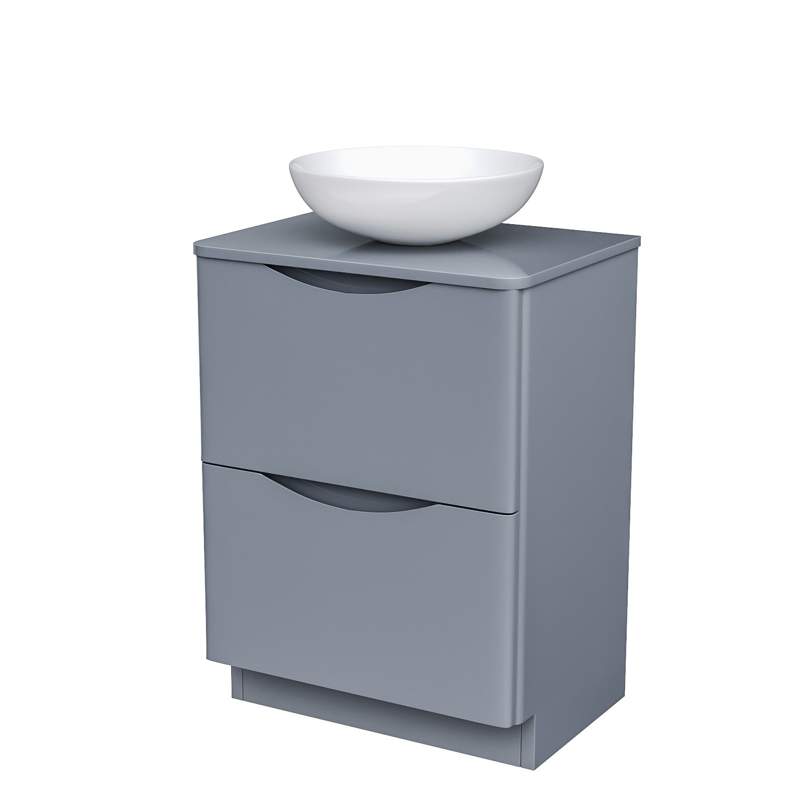 Merton Grey 600mm Bathroom Freestanding Vanity Unit With Round Ceramic Countertop 410mm Basin
