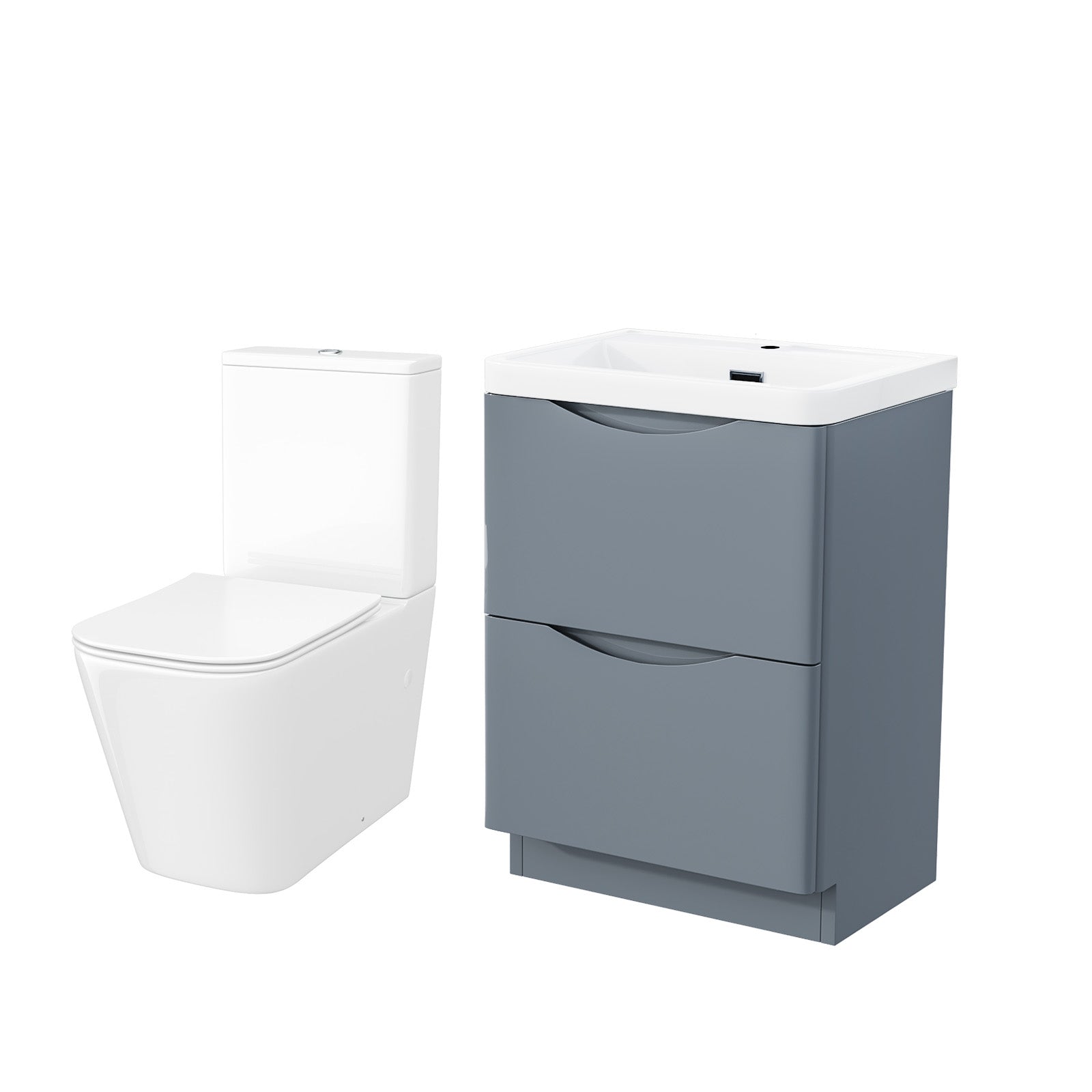 Merton 600mm Freestanding Flat Pack Vanity Basin Unit & Square Rimless Close Coupled Toilet Grey