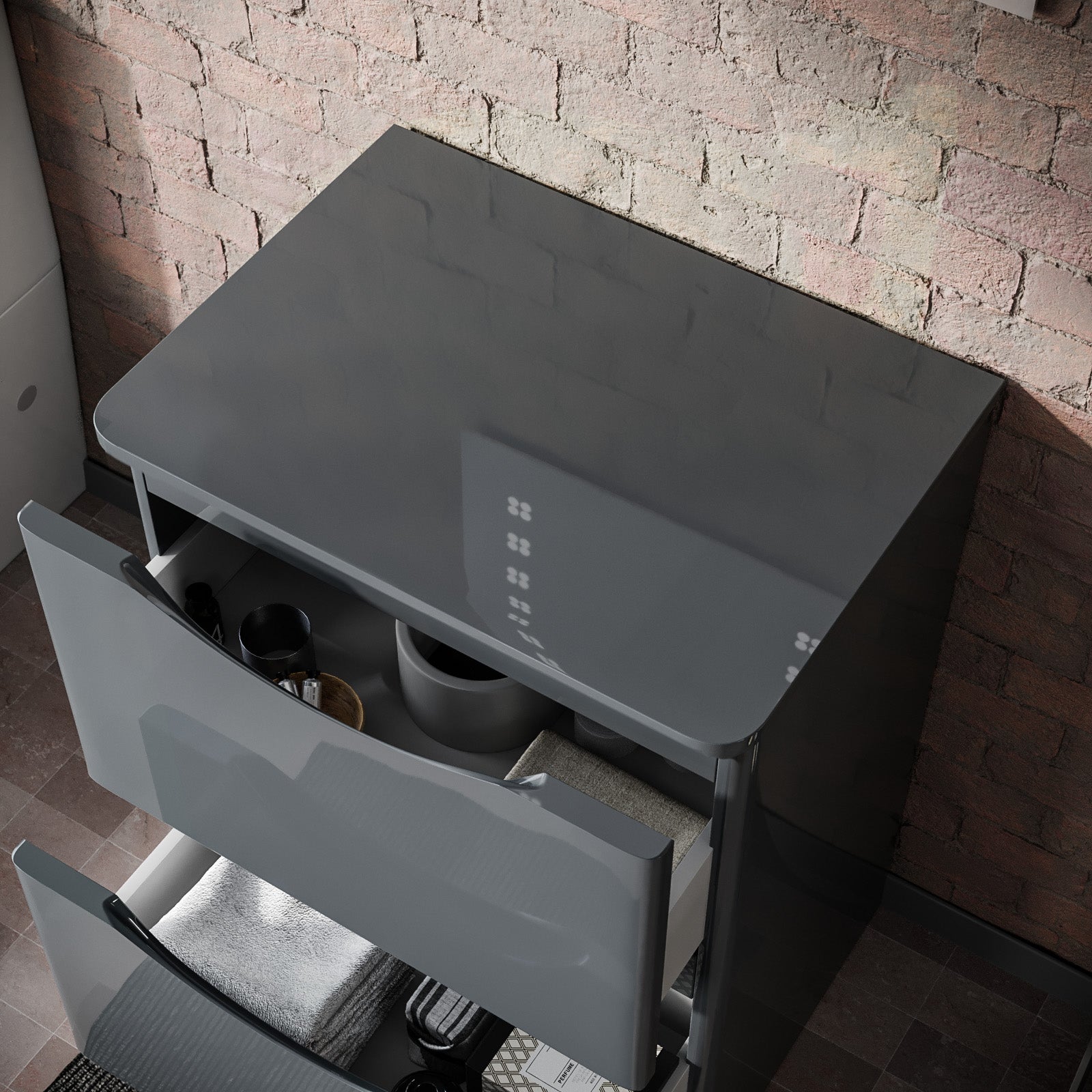 Merton 600mm Gloss Grey 2 Drawer Work Top Freestanding Vanity Unit Bathroom