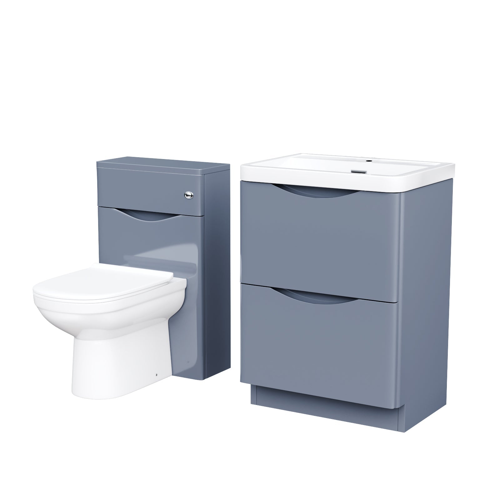 Merton Modern Grey 600mm Basin Sink Vanity and WC Back To Wall Toilet