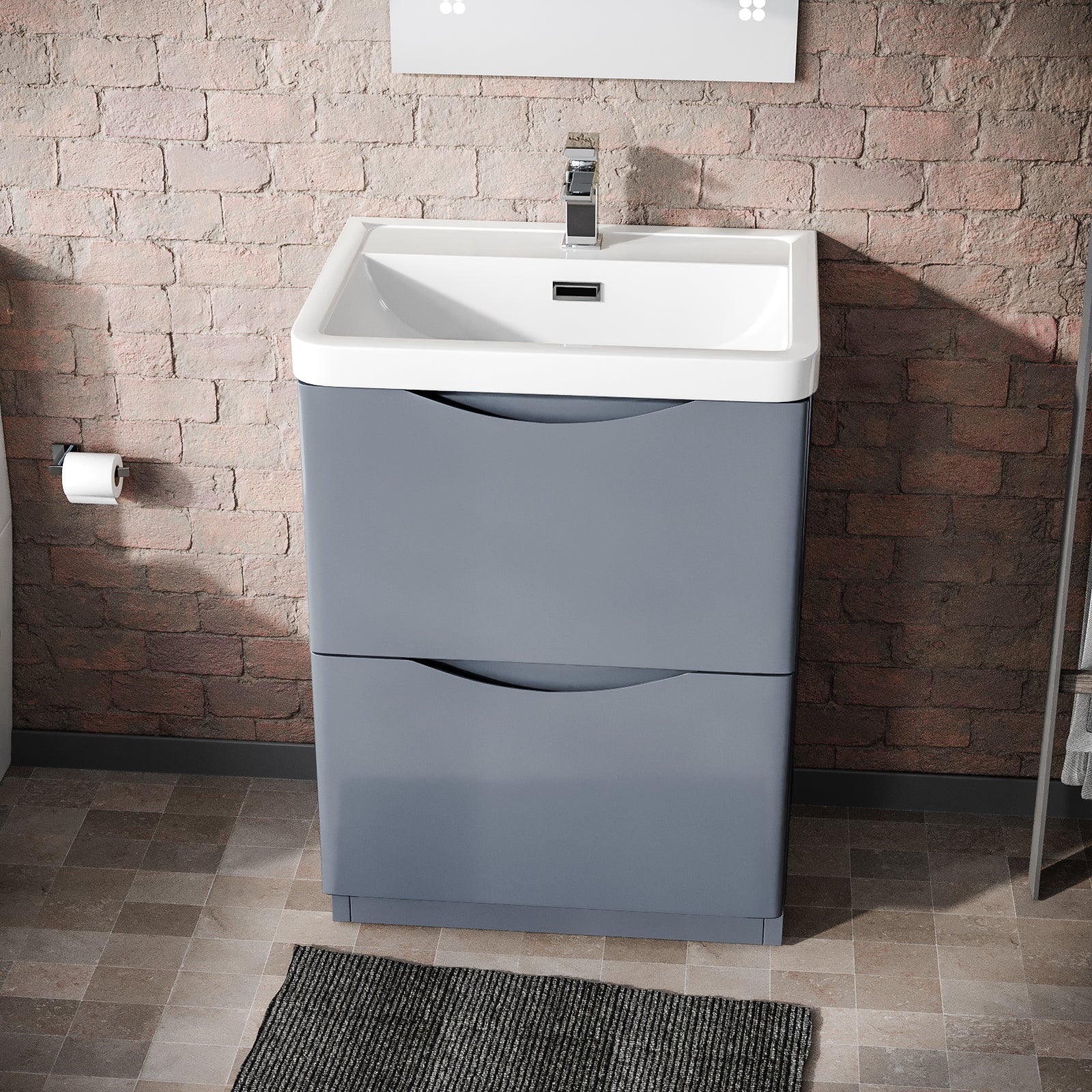 Merton Grey 600mm Basin Sink Vanity and Rimless Close Coupled Toilet