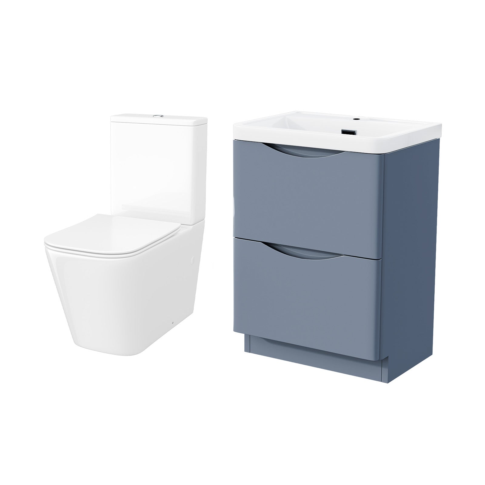 Merton Grey 600mm Freestanding Vanity Basin Unit & Square Rimless Close Coupled Toilet