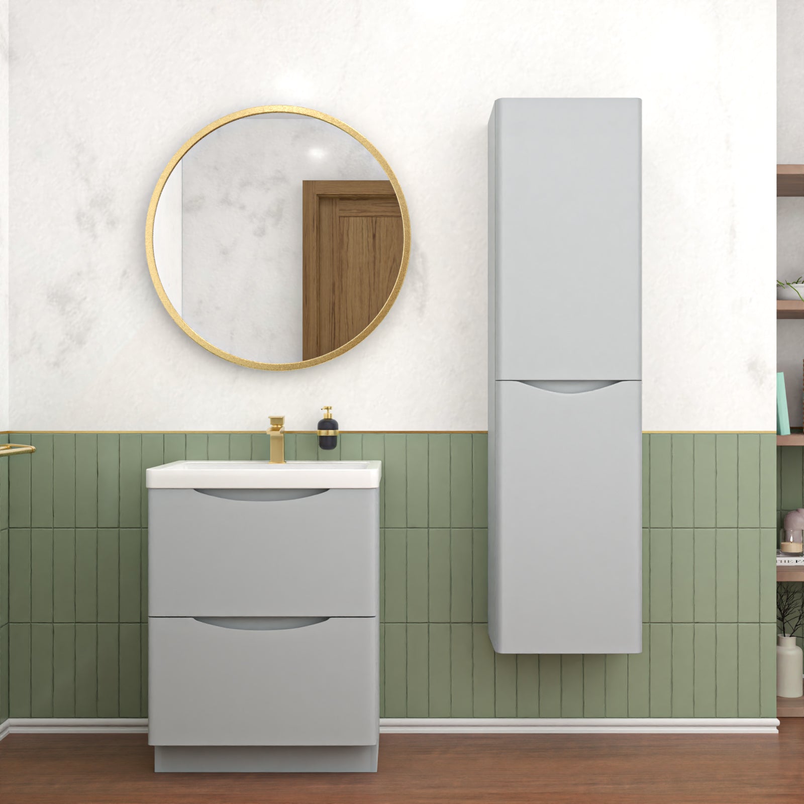 Merton Matte Grey 600mm Freestanding Vanity Unit & 400mm Tall Cabinet