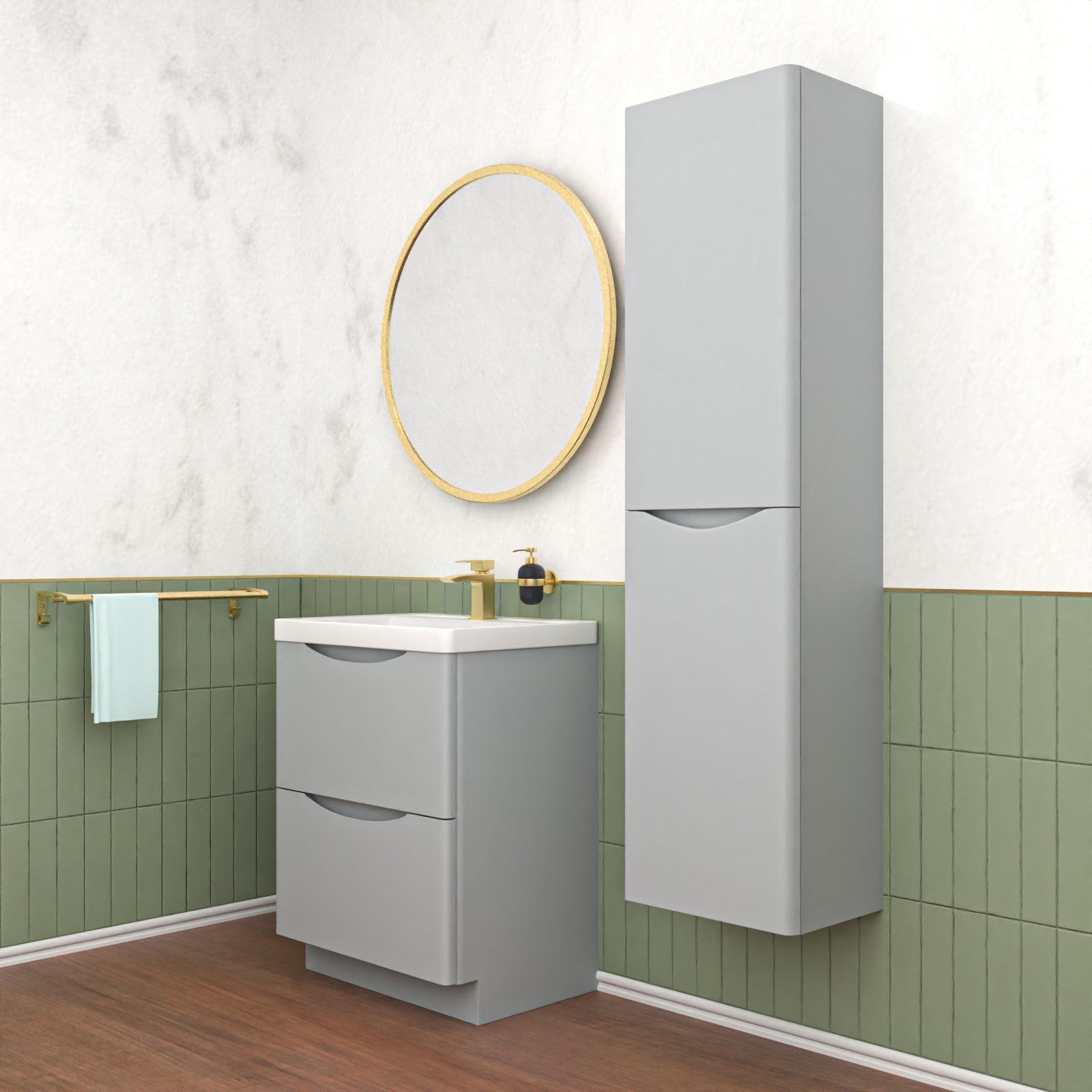 Merton Matte Grey 600mm Freestanding Vanity Unit & 400mm Tall Cabinet