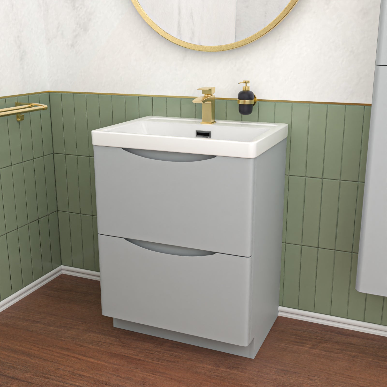 Merton Matte Grey 600mm Freestanding Vanity Unit & 400mm Tall Cabinet