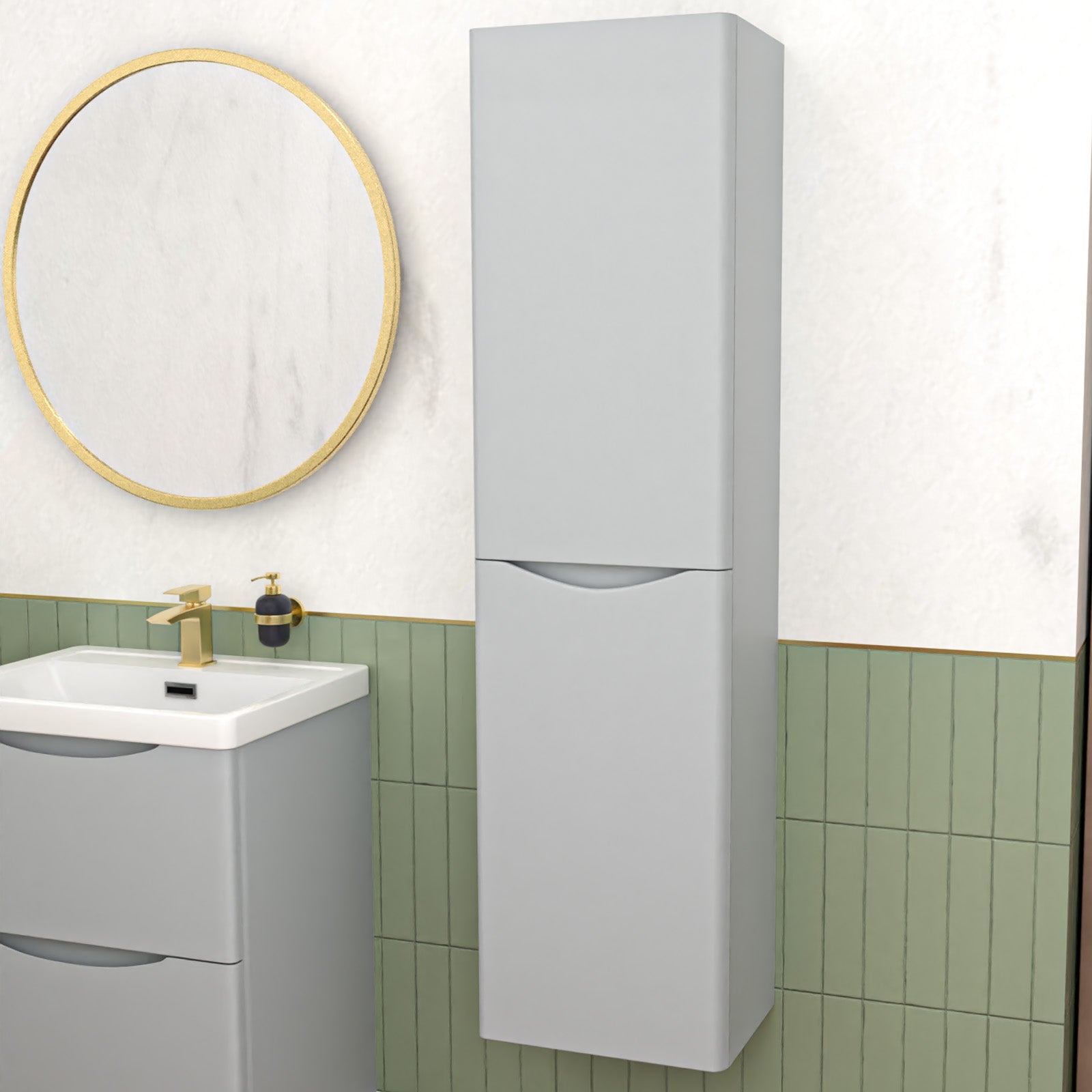 Merton Matte Grey 600mm Freestanding Vanity Unit & 400mm Tall Cabinet