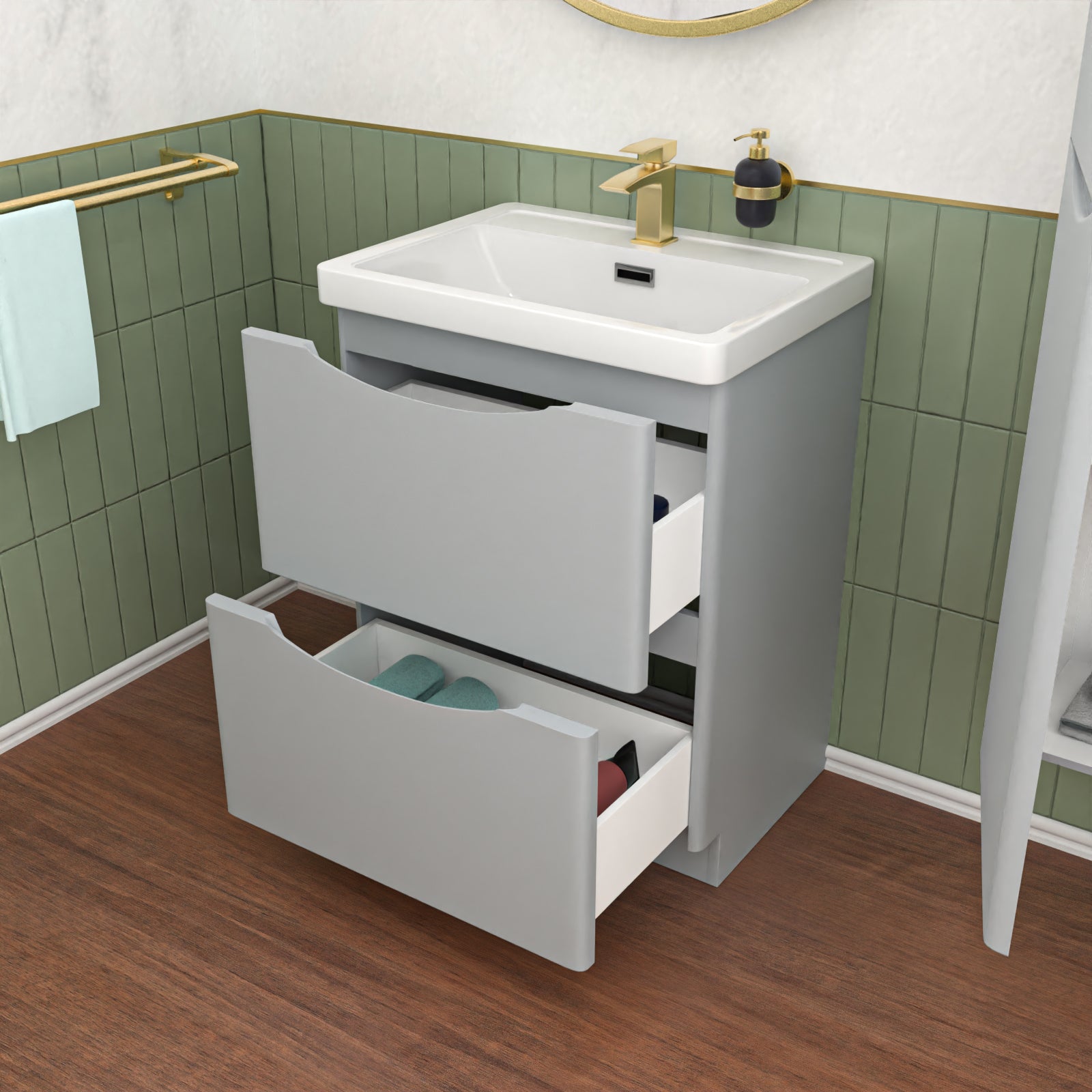 Merton Matte Grey 600mm Freestanding Vanity Unit & 400mm Tall Cabinet