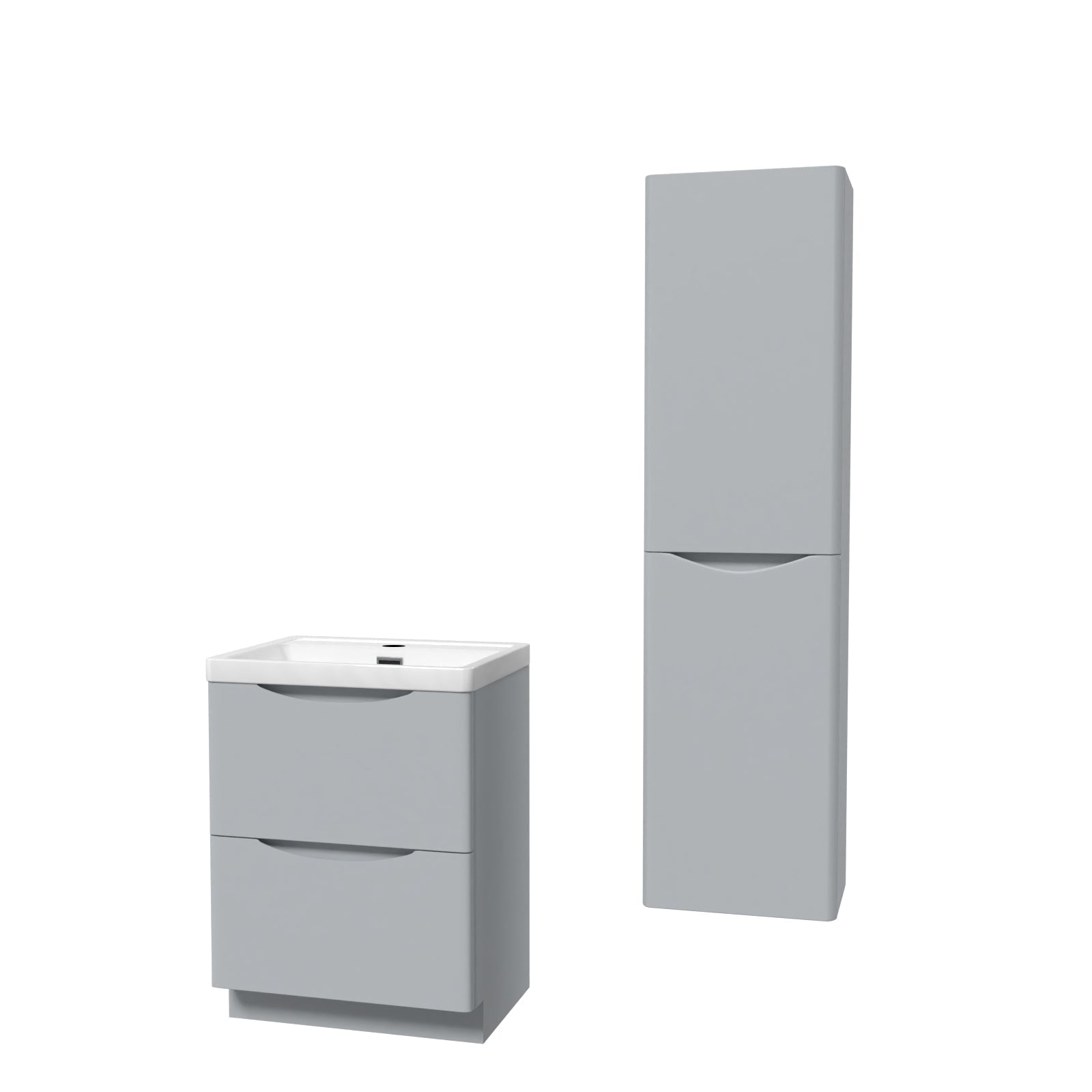 Merton Matte Grey 600mm Freestanding Vanity Unit & 400mm Tall Cabinet