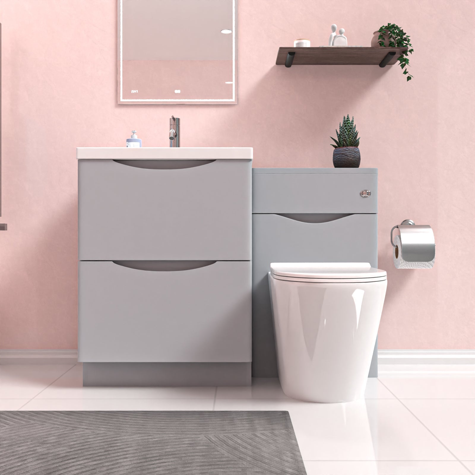 Merton 1100 Freestanding Matte Grey Basin Vanity, WC & Round BTW Toilet