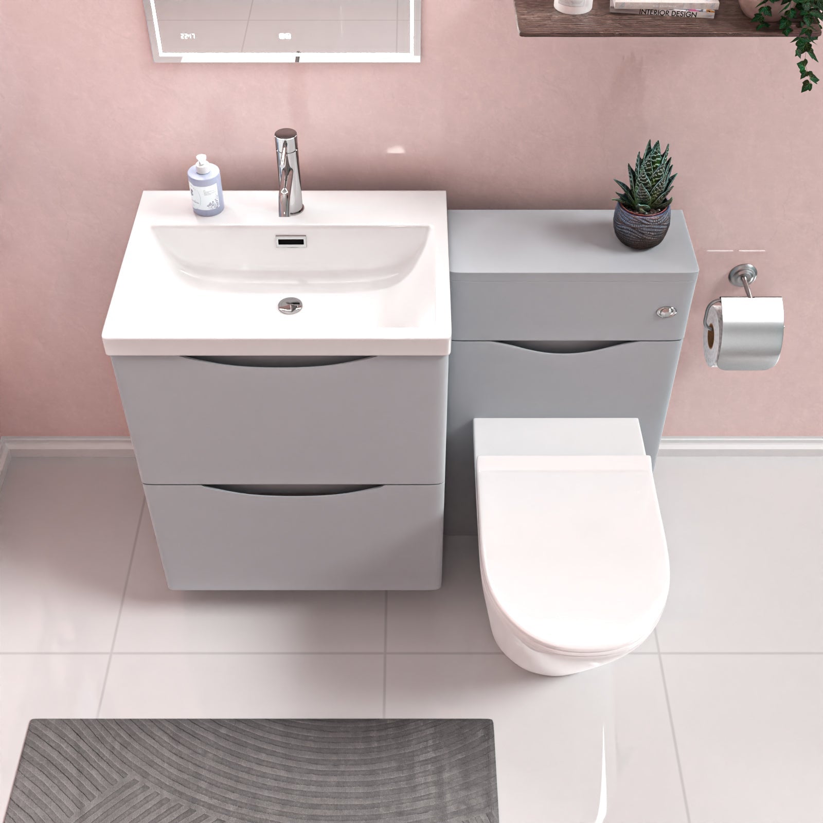 Merton 1100 Freestanding Matte Grey Basin Vanity, WC & Round BTW Toilet