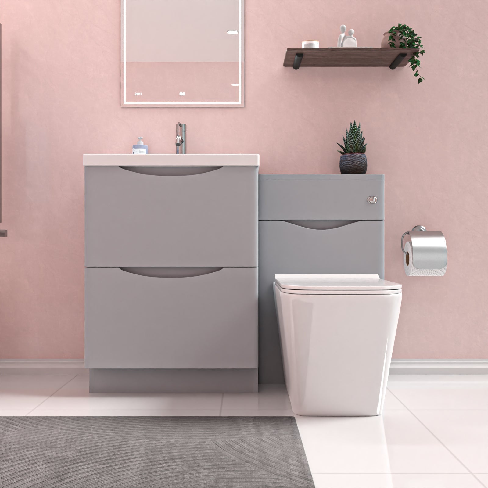 Merton 1100mm Freestanding Vanity Cabinet, WC & Square BTW Toilet Set