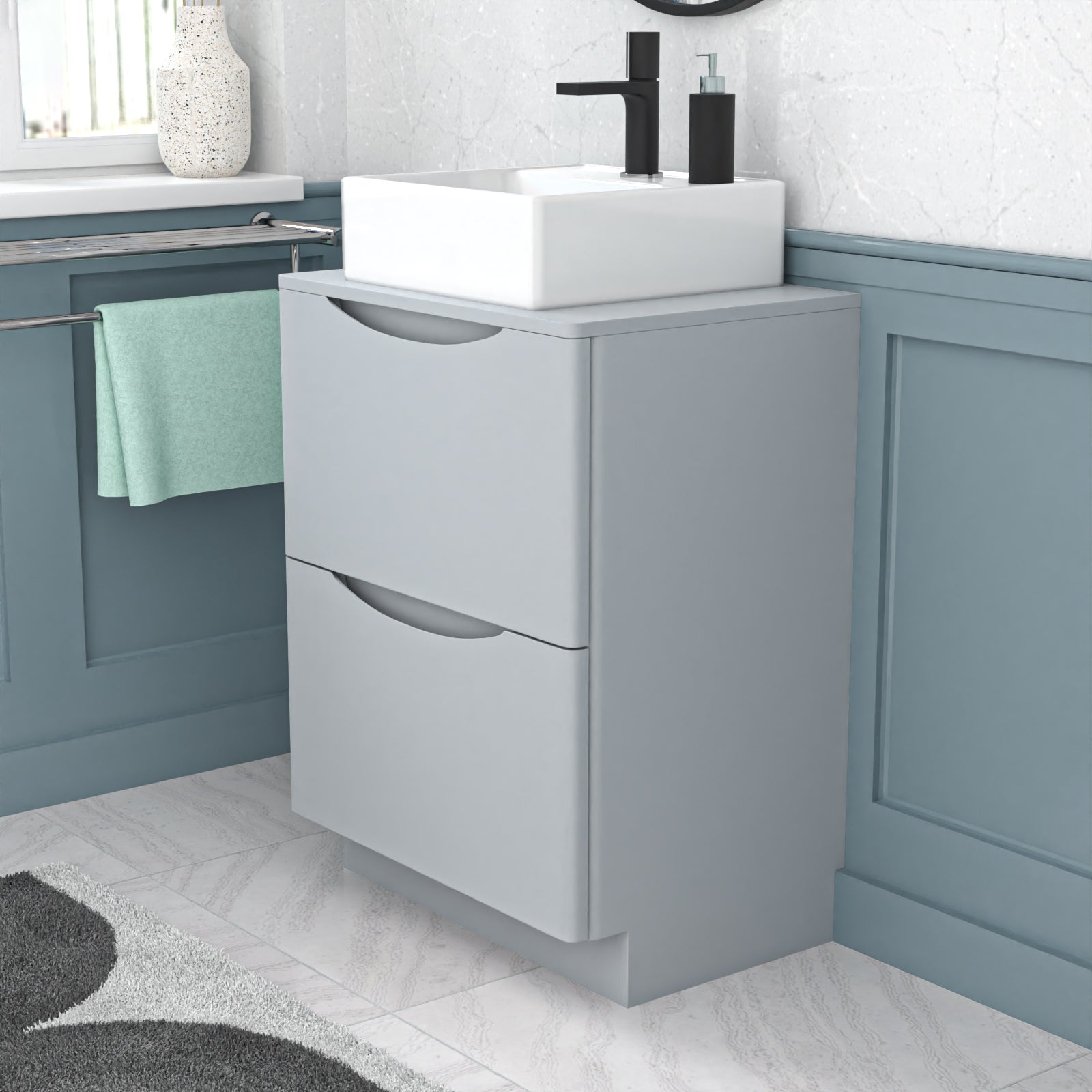 Merton 600mm Freestanding Matte Grey Vanity Unit Square Basin