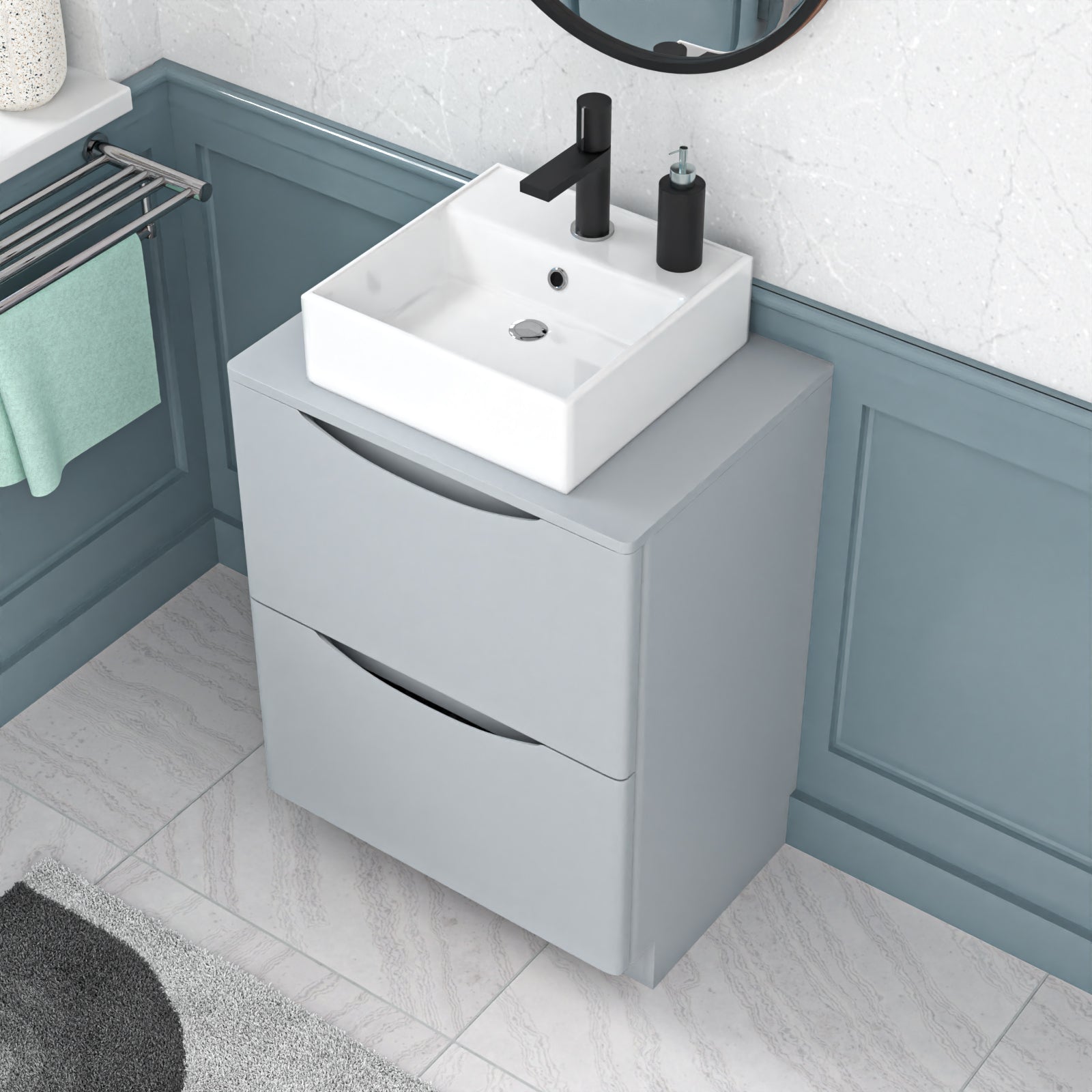 Merton 600mm Freestanding Matte Grey Vanity Unit Square Basin