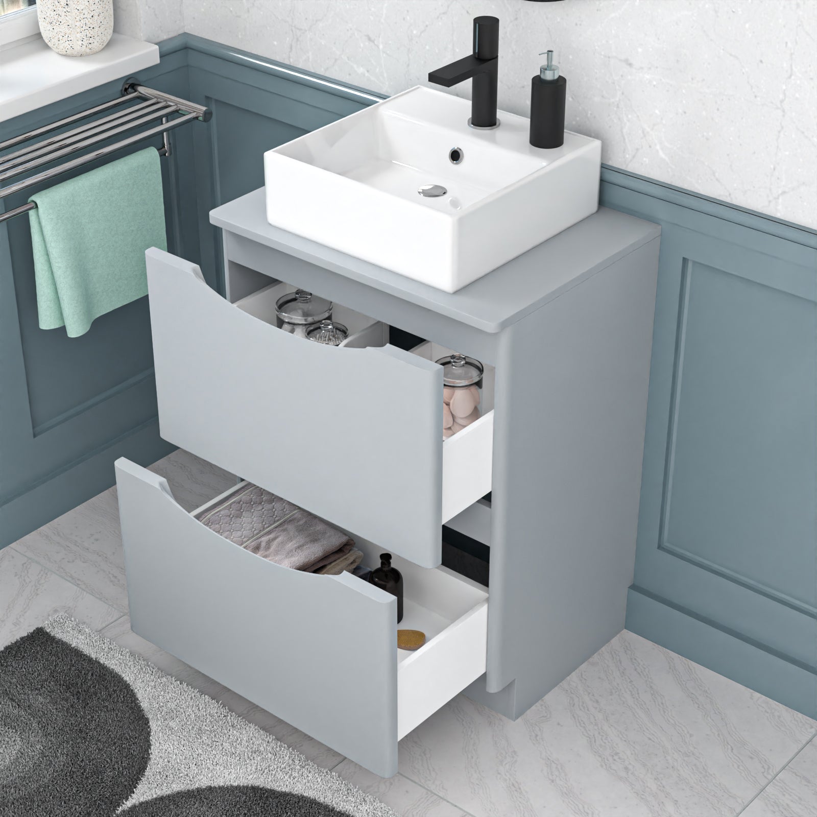 Merton 600mm Freestanding Matte Grey Vanity Unit Square Basin