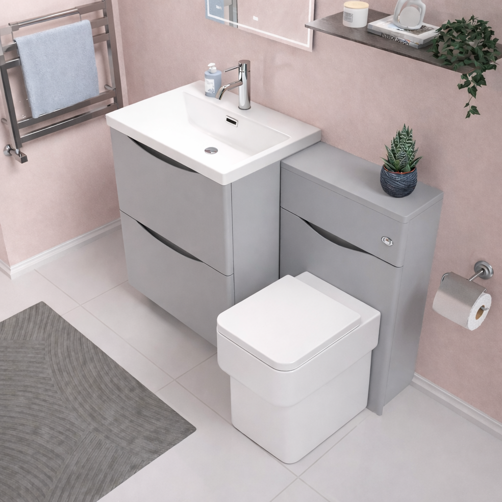 Merton Matte Grey 1100mm Freestanding Vanity Basin WC Unit & Rimless BTW Toilet