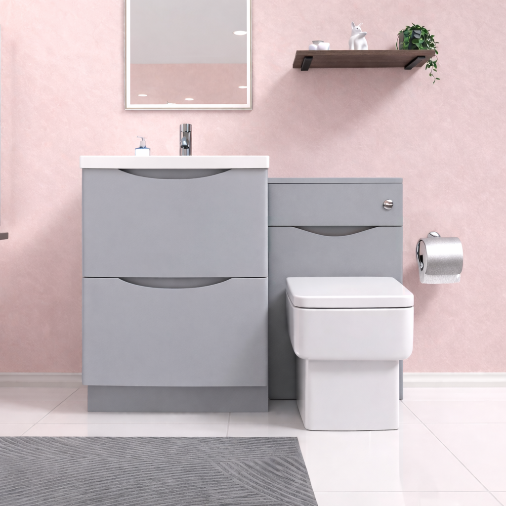 Merton Matte Grey 1100mm Freestanding Vanity Basin WC Unit & Rimless BTW Toilet