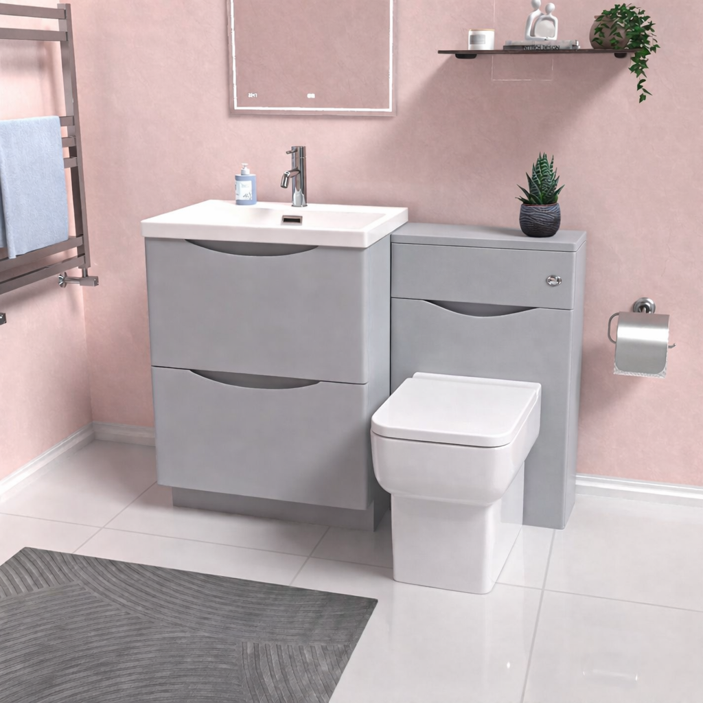 Merton Matte Grey 1100mm Freestanding Vanity Basin WC Unit & Rimless BTW Toilet