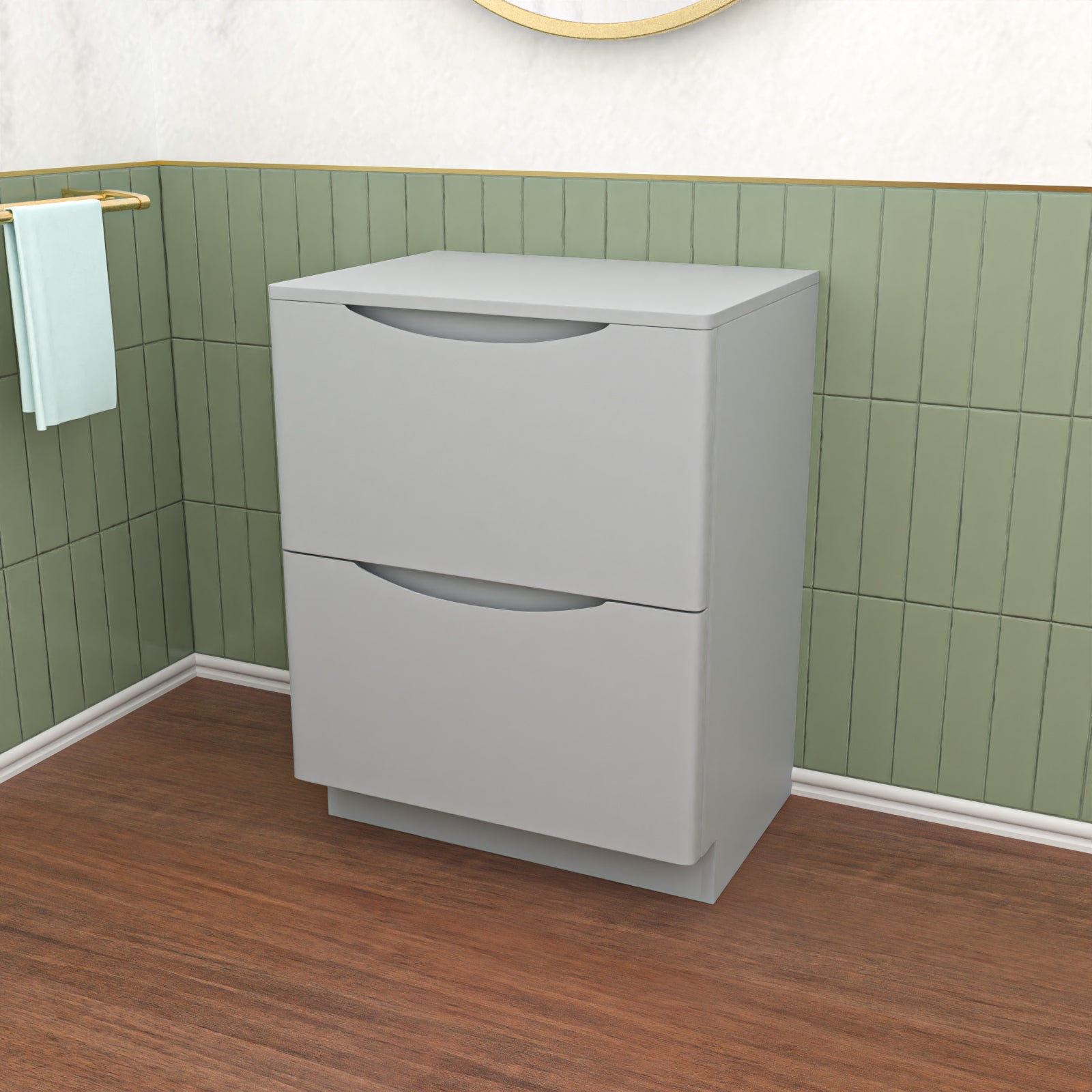 Merton Matte Grey 600mm 2 Drawer Work Top Freestanding Vanity Unit Bathroom