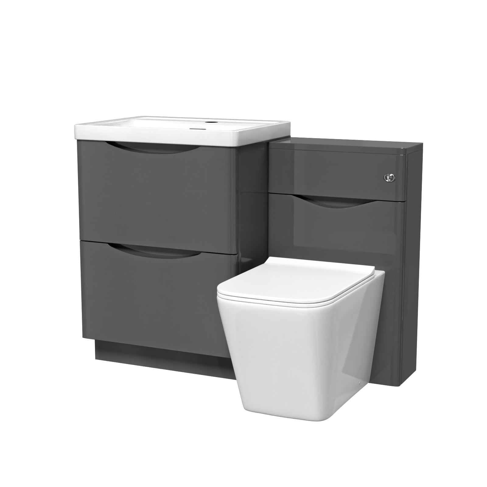 Bathroom vanity unit with toilet, cister and gray cabinet