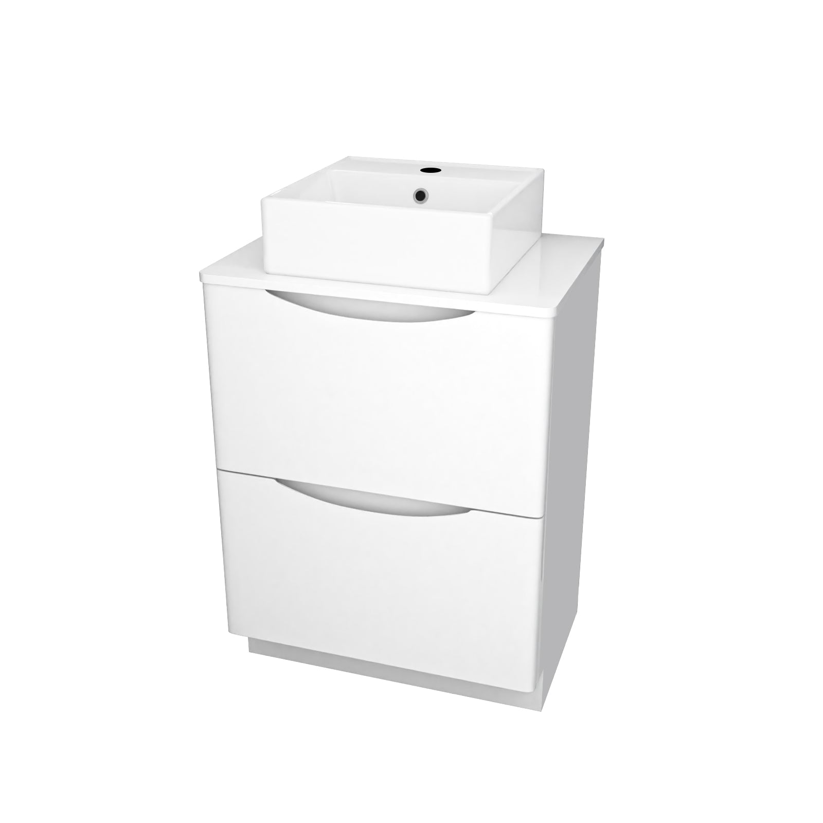 Merton 600mm White Freestanding 2 Drawers Vanity & Worktop With Square Basin