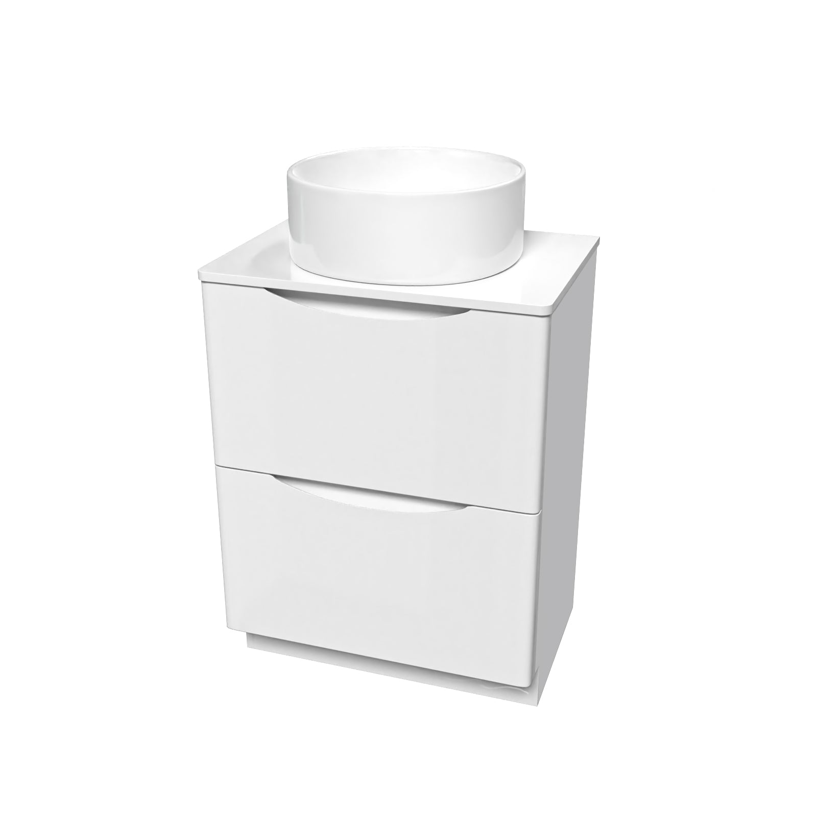 Merton 600mm White Freestanding 2 Drawers Vanity & Worktop With Round Basin