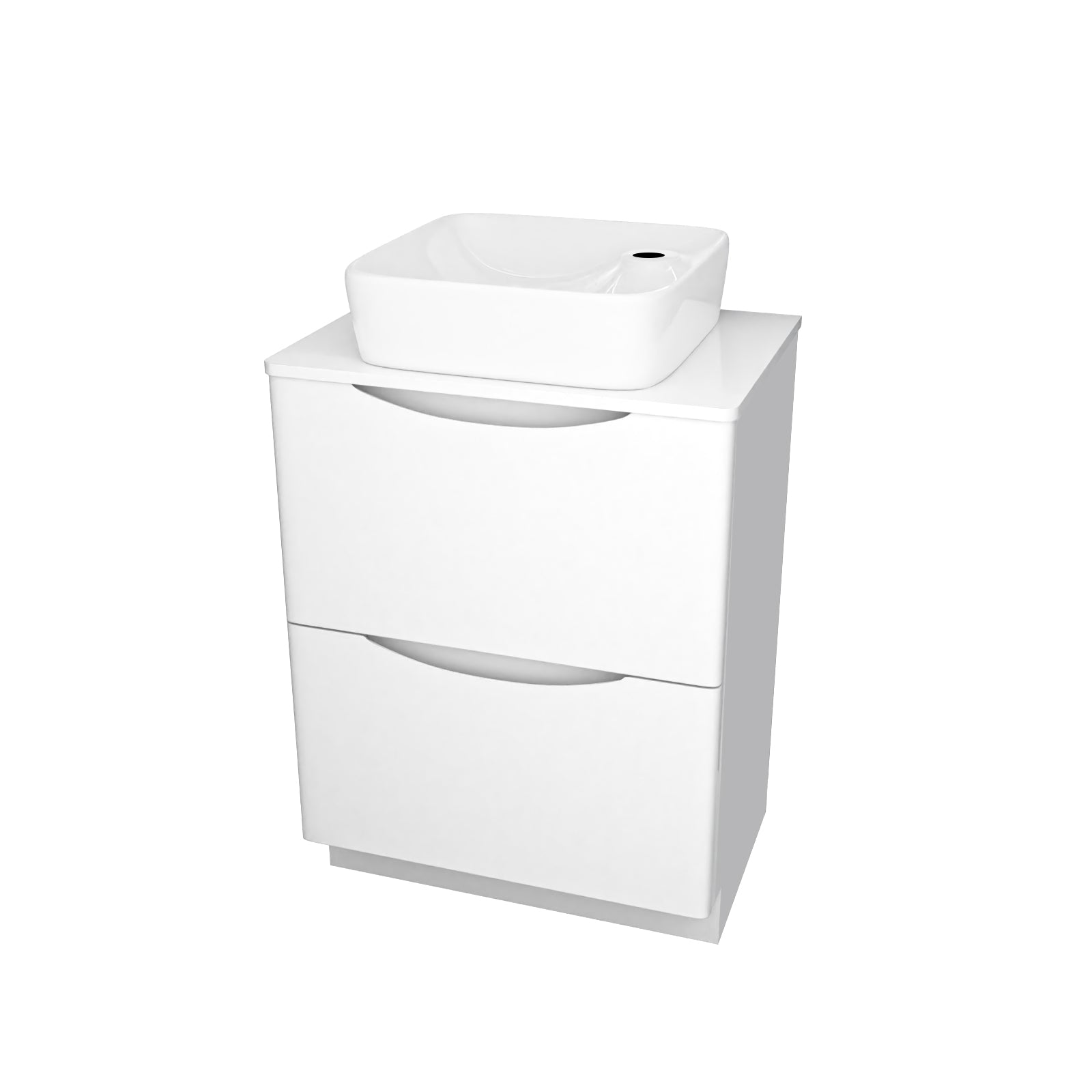 Merton 600mm White Drawers Vanity, Worktop & Square Shape Rounded Corner Basin