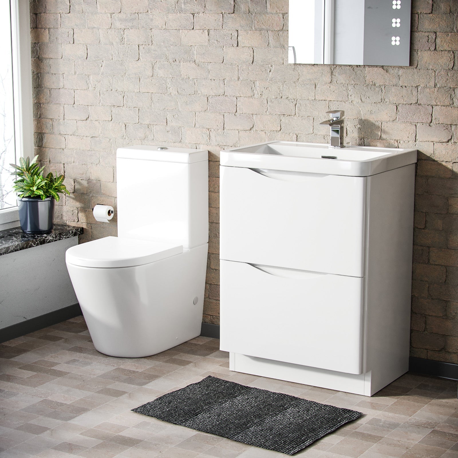 Merton 600mm Freestanding Vanity Basin Unit & Rimless WC Toilet White