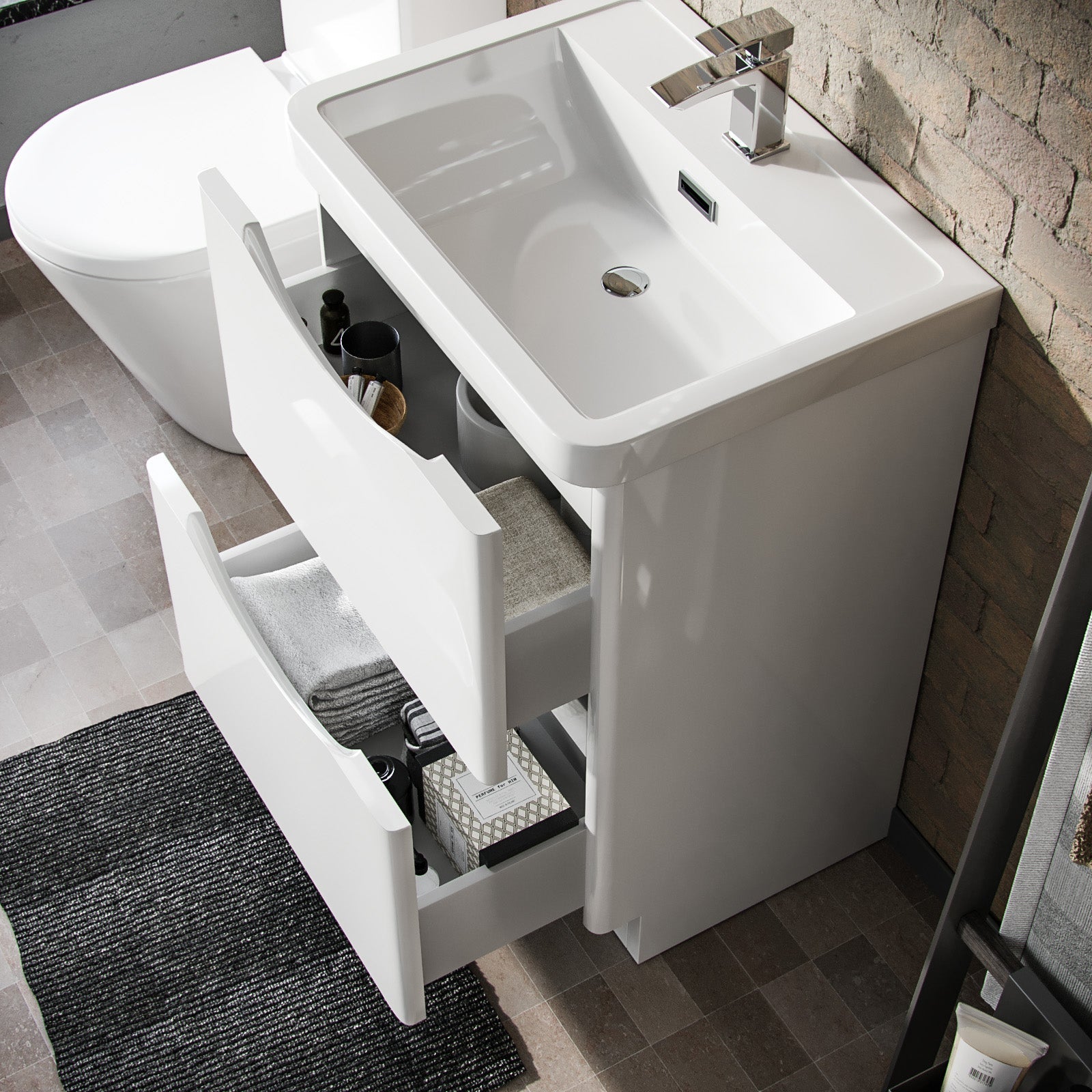Merton 600mm Freestanding Vanity Basin Unit & Rimless WC Toilet White