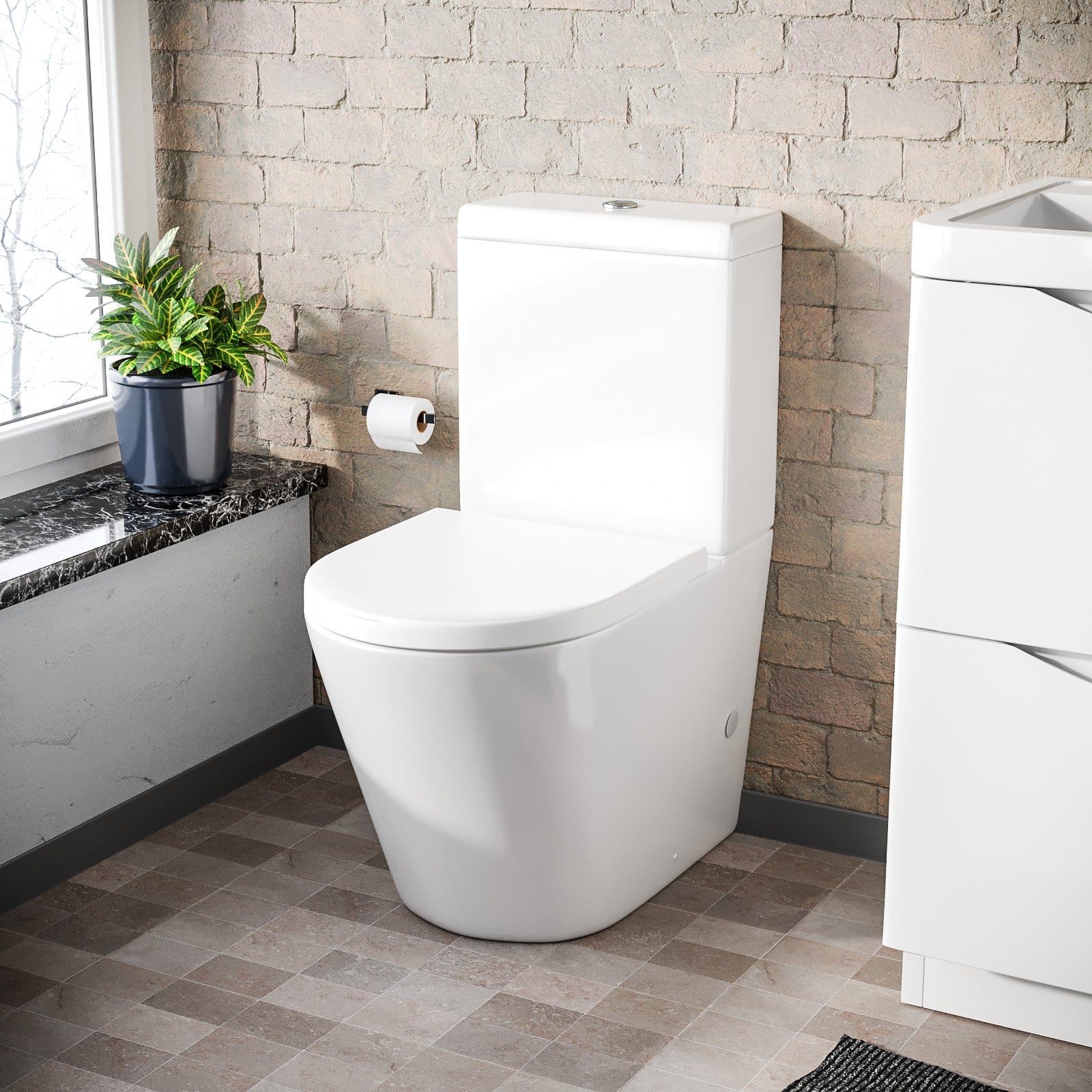 Merton 600mm Freestanding Vanity Basin Unit & Rimless WC Toilet White