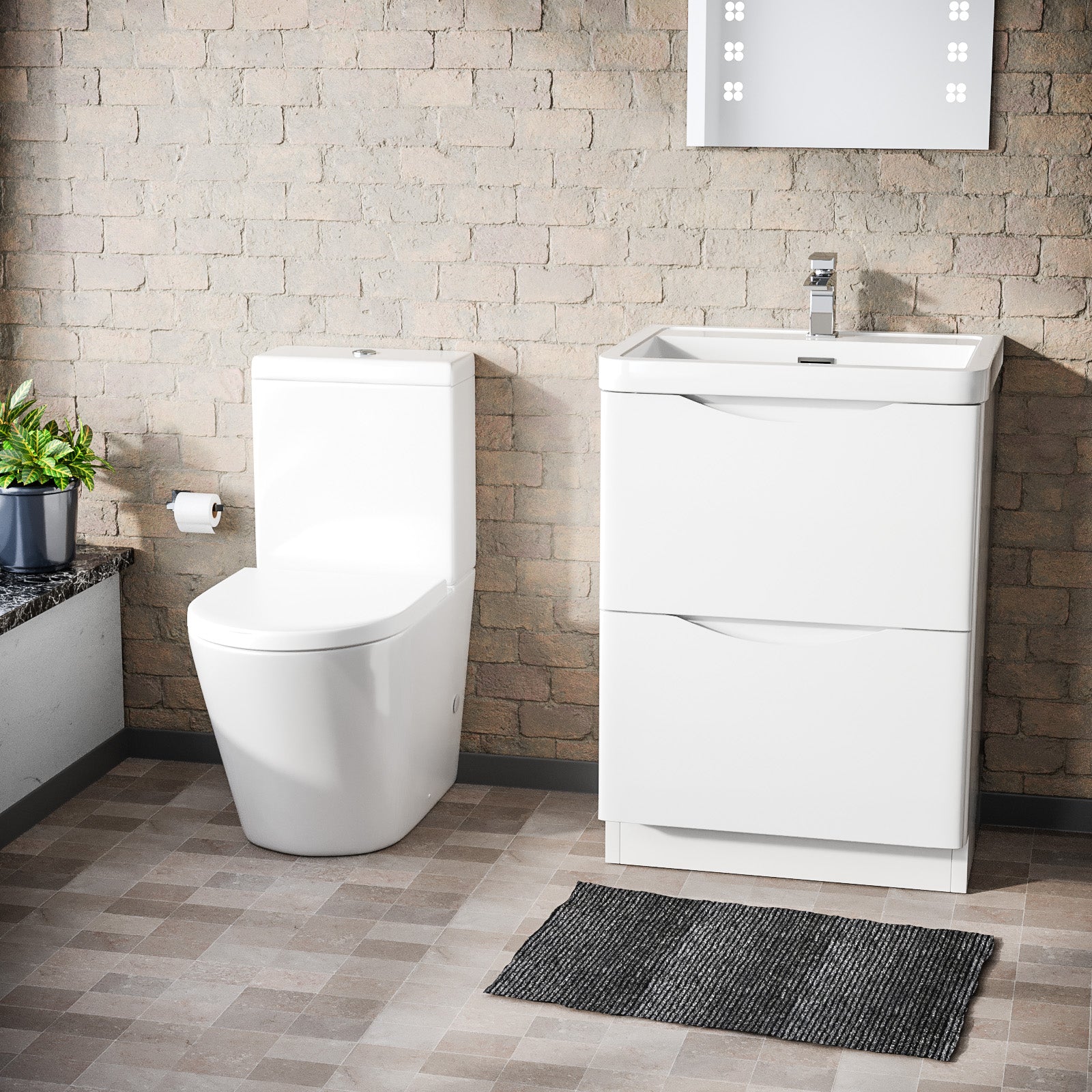 Merton 600mm Freestanding Vanity Basin Unit & Rimless WC Toilet White