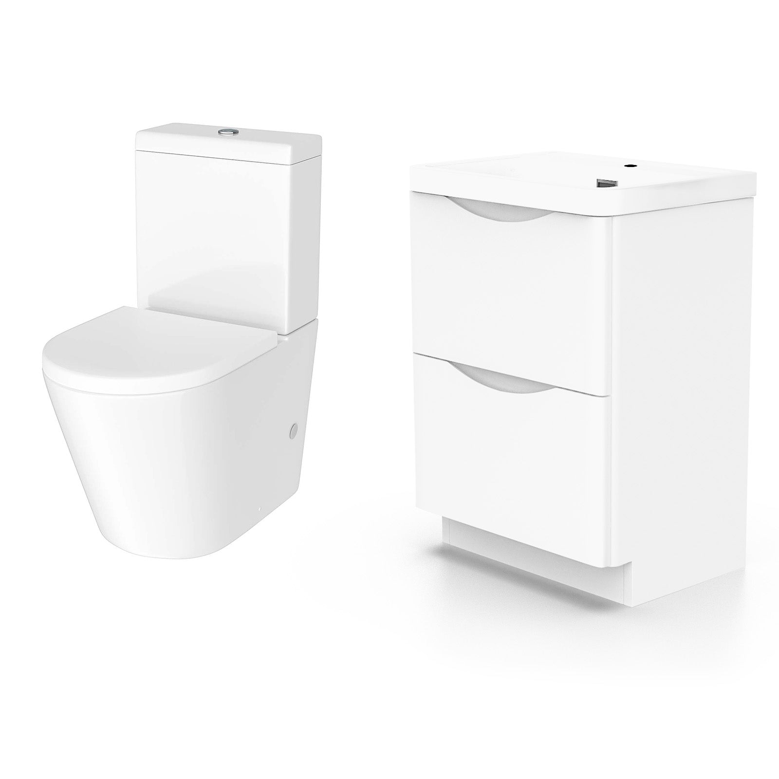 Merton 600mm Freestanding Vanity Basin Unit & Rimless WC Toilet White