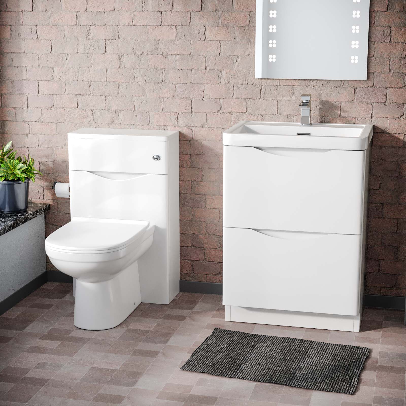 Merton 600 Freestanding White Basin Vanity Cabinet, WC & Round BTW Toilet Set