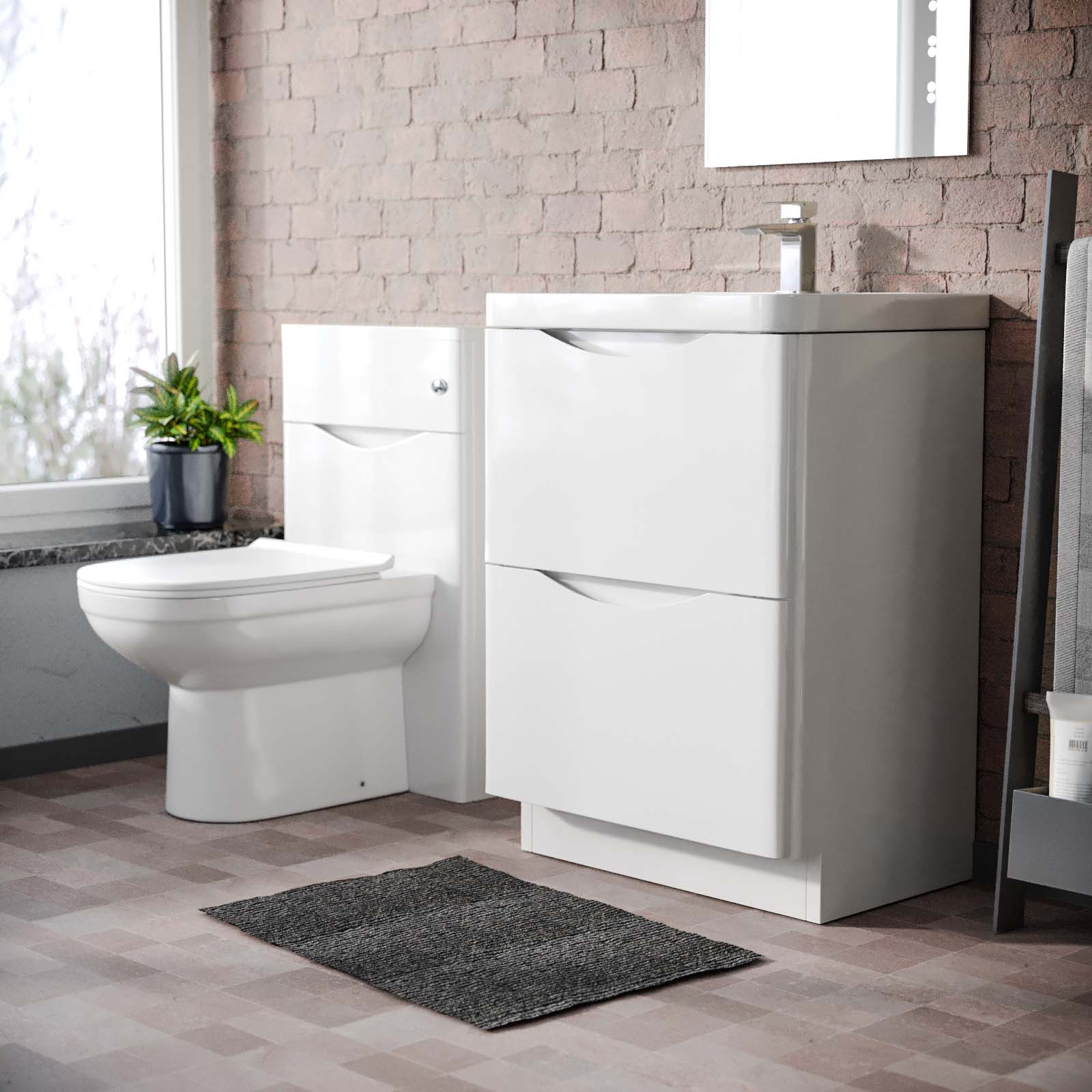Merton 600 Freestanding White Basin Vanity Cabinet, WC & Round BTW Toilet Set