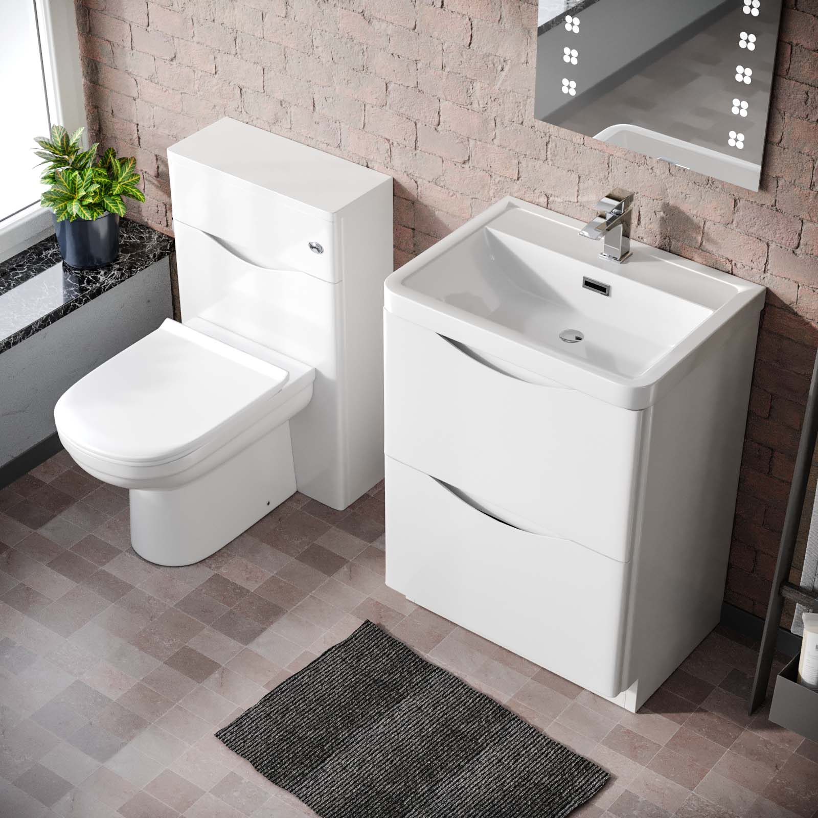 Merton 600 Freestanding White Basin Vanity Cabinet, WC & Round BTW Toilet Set