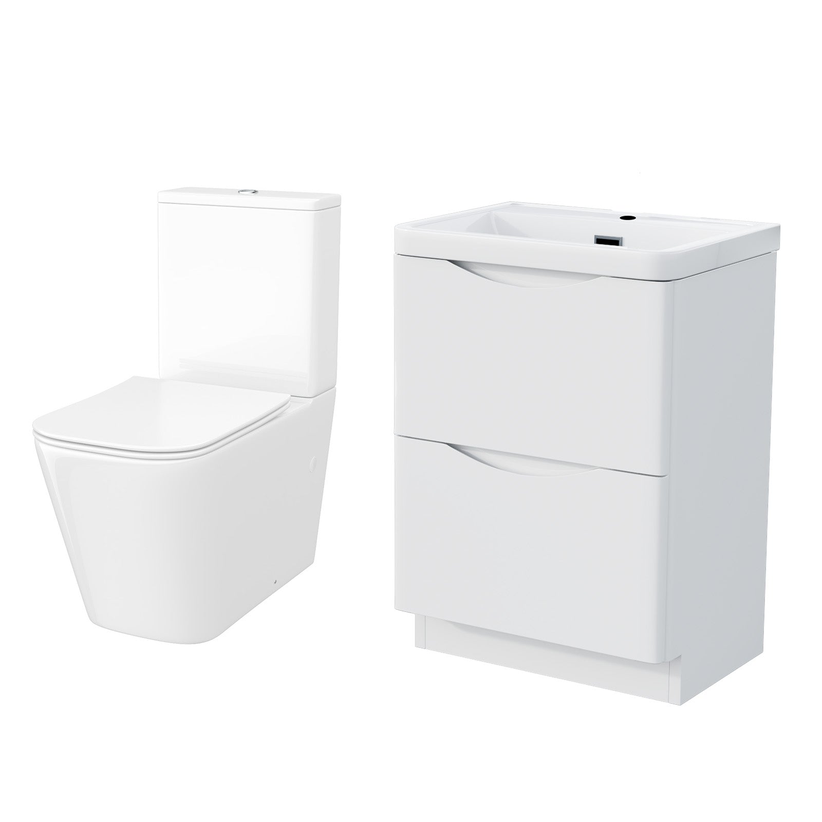 Merton 600mm Freestanding Vanity Basin Unit & Square Rimless Close Coupled Toilet White