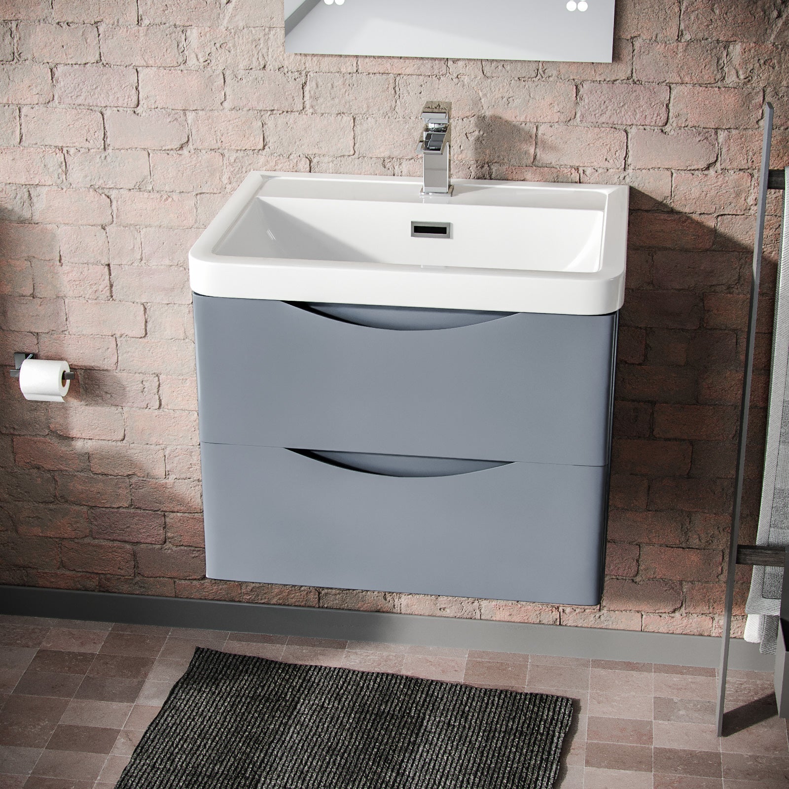 Merton 600mm Grey Basin Vanity Wall Hung and Rimless Close Coupled Toilet
