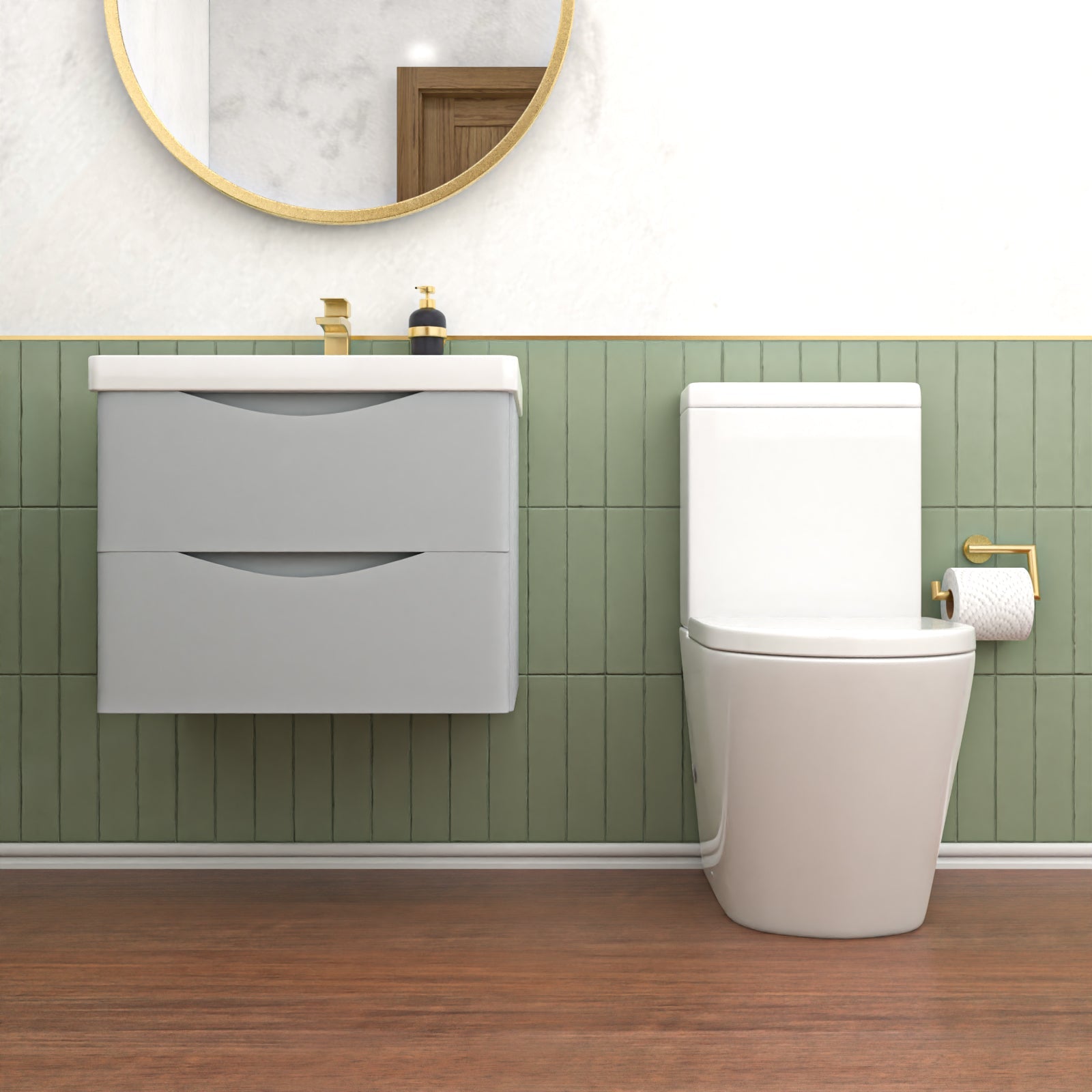 Merton 600mm Matte Grey Wall Hung Vanity Basin & Close Coupled Toilet
