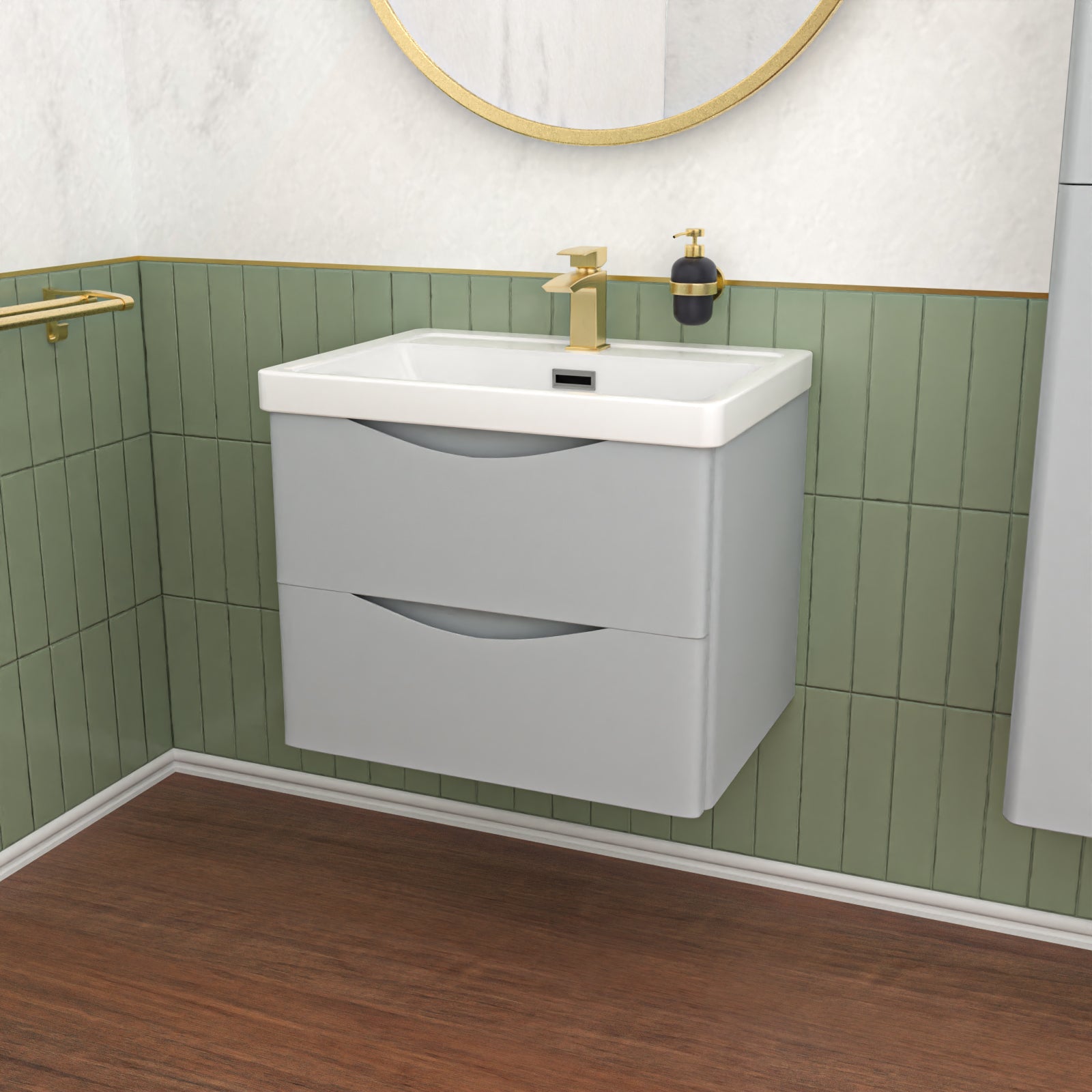 Merton Matte Grey 600mm Wall Hung Vanity Unit & 400mm Cabinet Suite