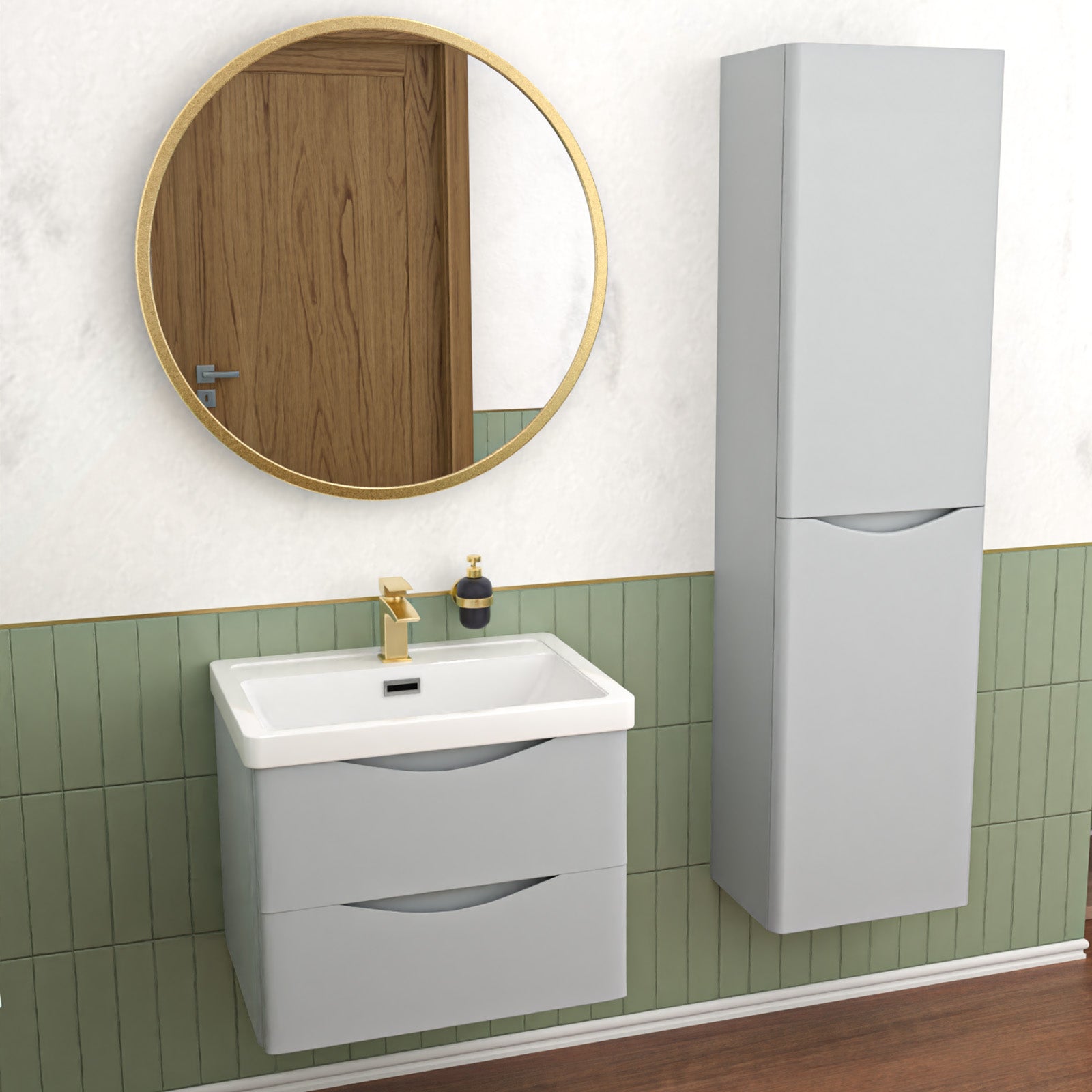 Merton Matte Grey 600mm Wall Hung Vanity Unit & 400mm Cabinet Suite