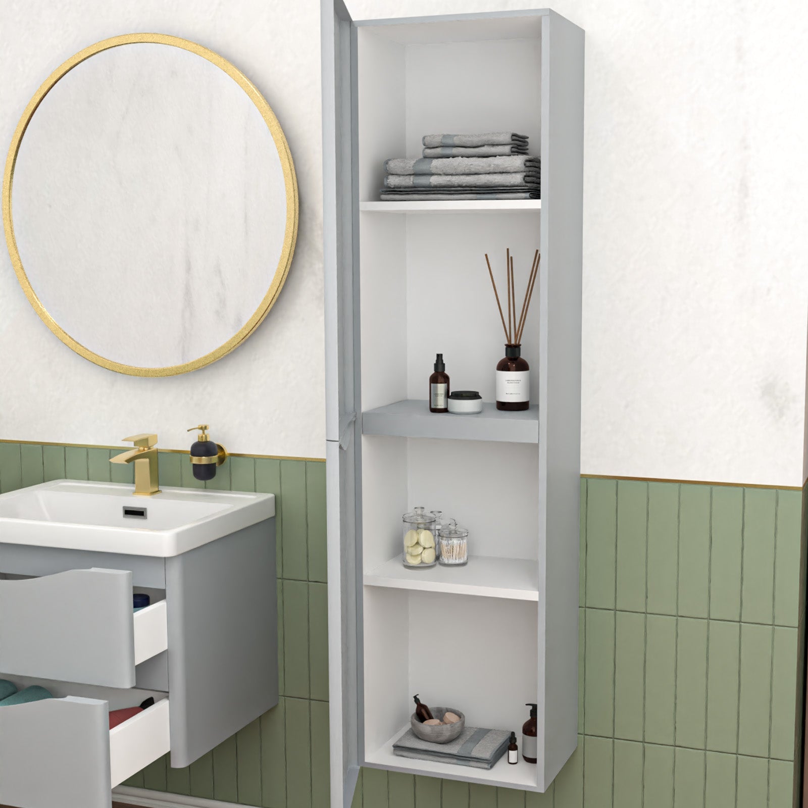 Merton Matte Grey 600mm Wall Hung Vanity Unit & 400mm Cabinet Suite