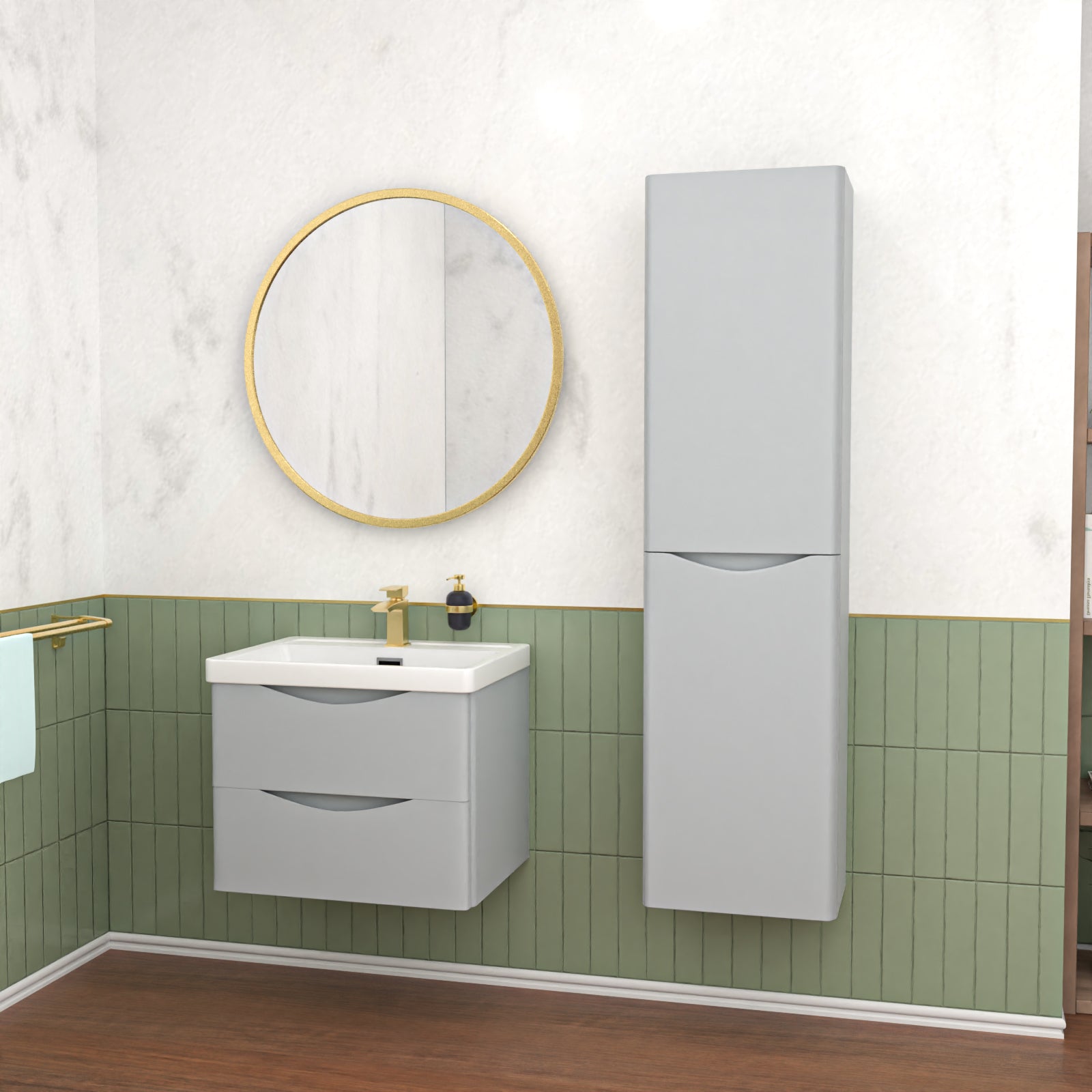 Merton Matte Grey 600mm Wall Hung Vanity Unit & 400mm Cabinet Suite