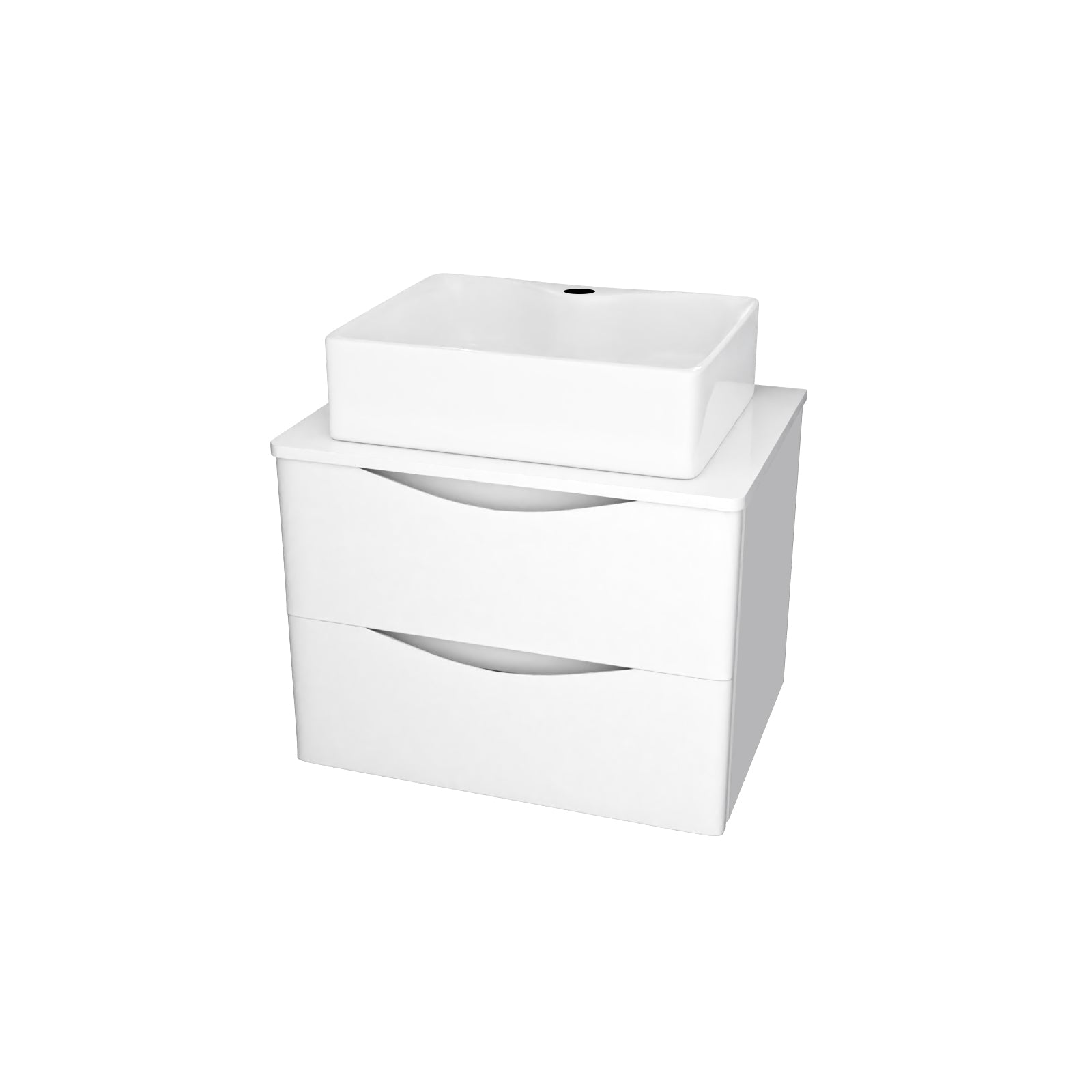 Merton 600mm White Wall Hung Vanity Unit, Worktop With Square Bowl Basin
