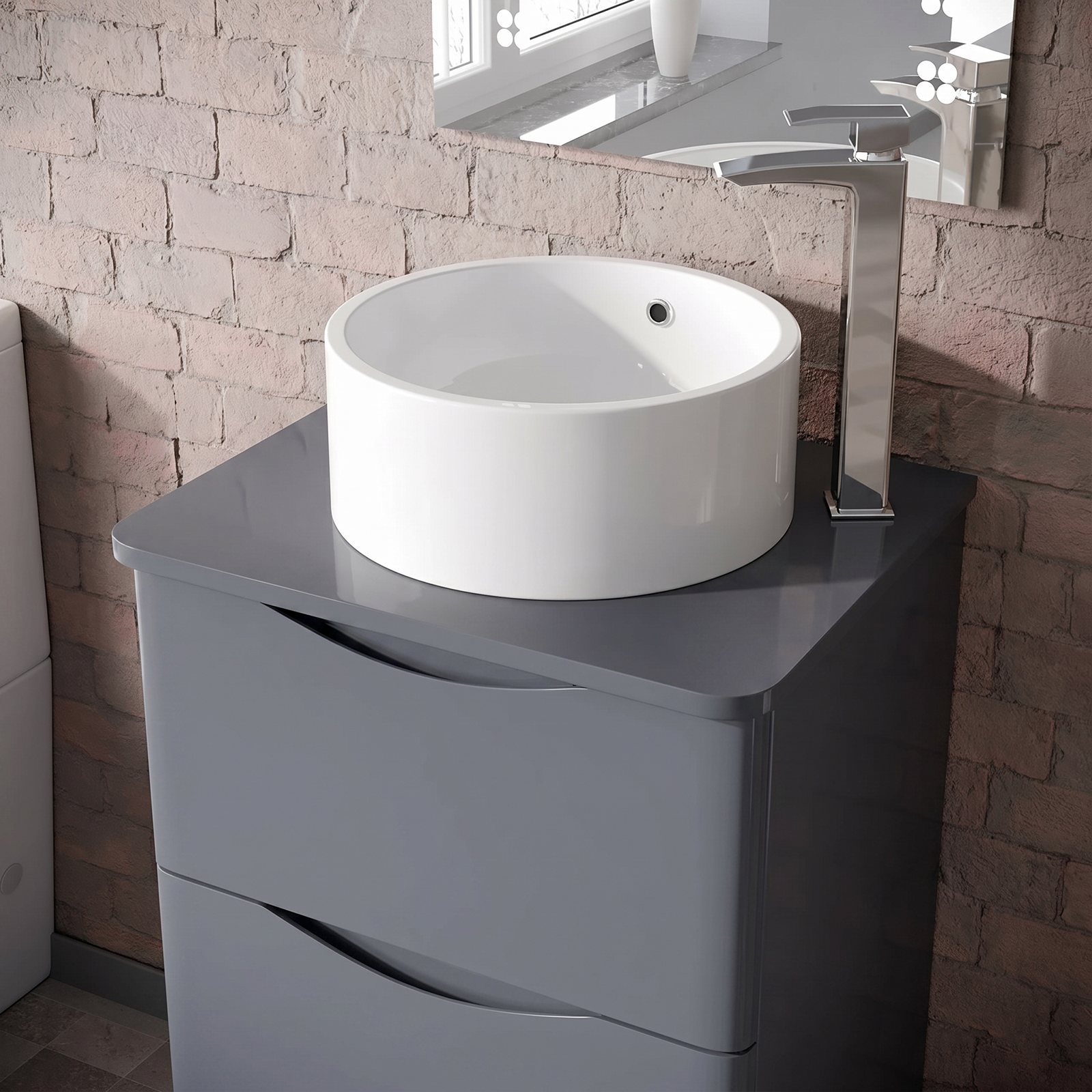Merton 590mm Steel Grey Round Corner MDF Worktop for Vanity Cabinet