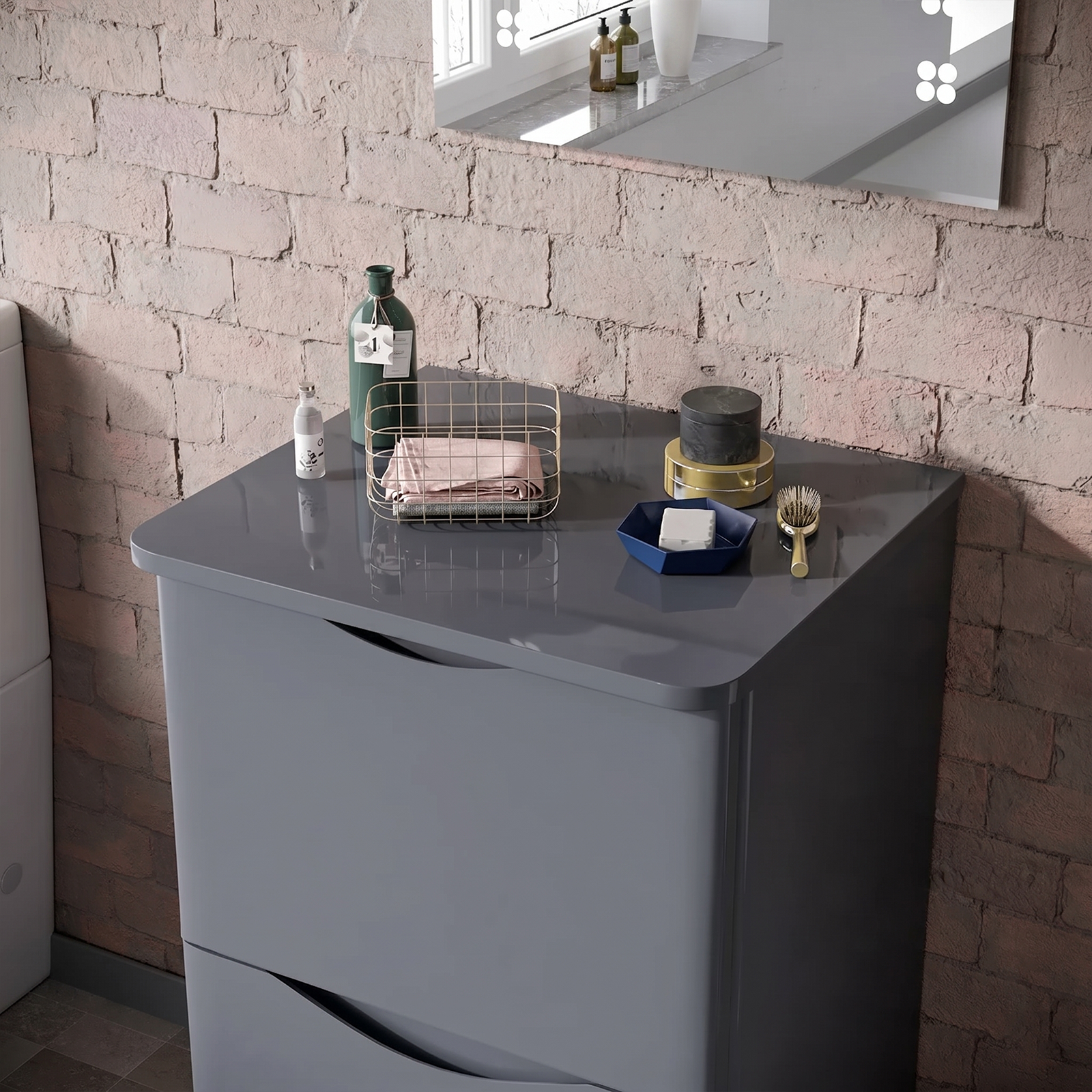 Merton 590mm Steel Grey Round Corner MDF Worktop for Vanity Cabinet