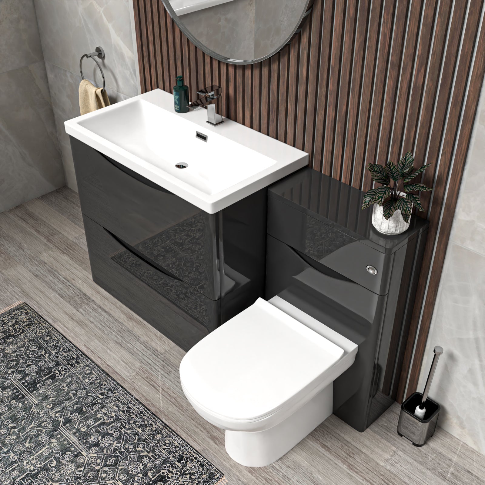 Merton Dark Grey 1300mm Drawers Basin Vanity, WC Unit and BTW Toilet