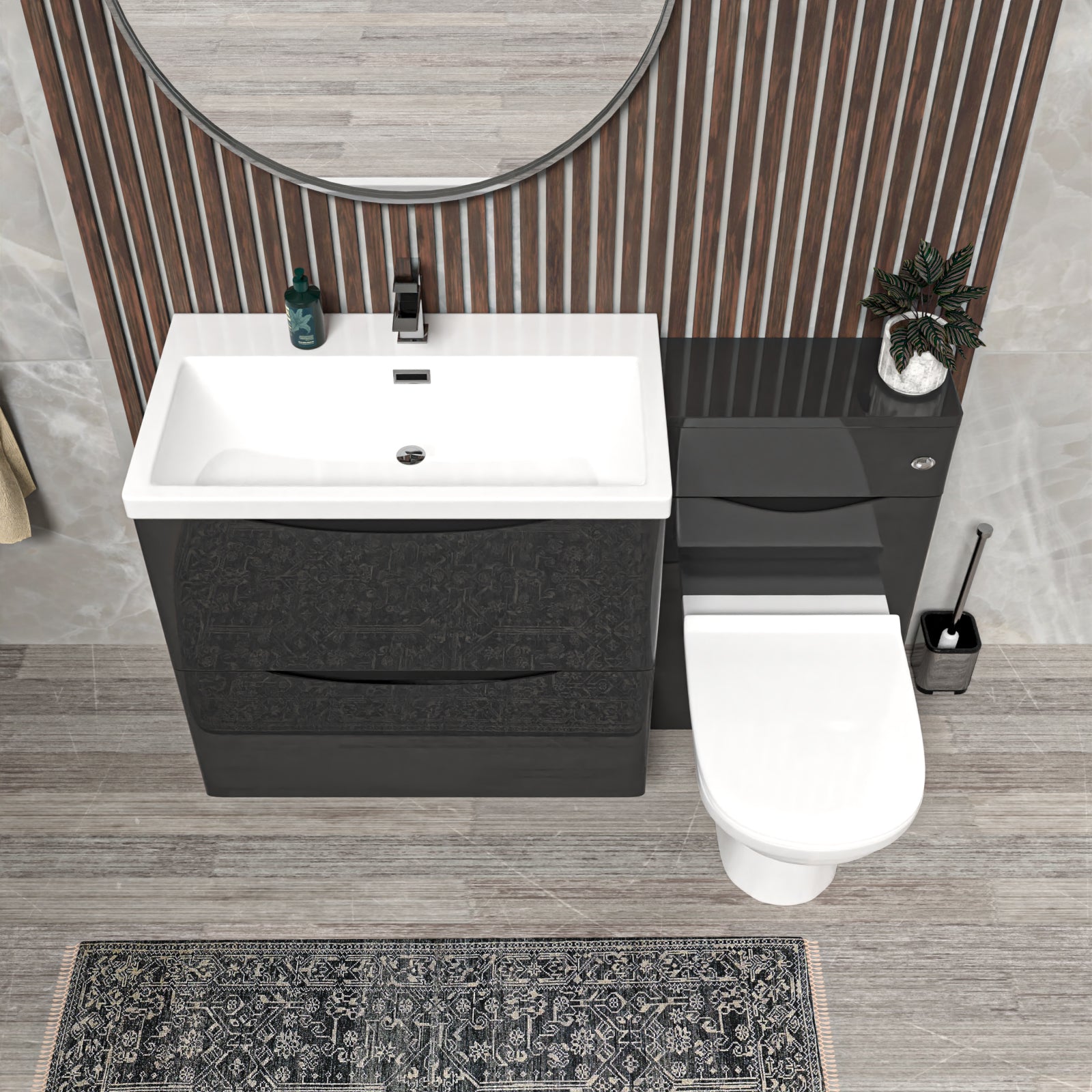 Merton Dark Grey 1300mm Drawers Basin Vanity, WC Unit and BTW Toilet