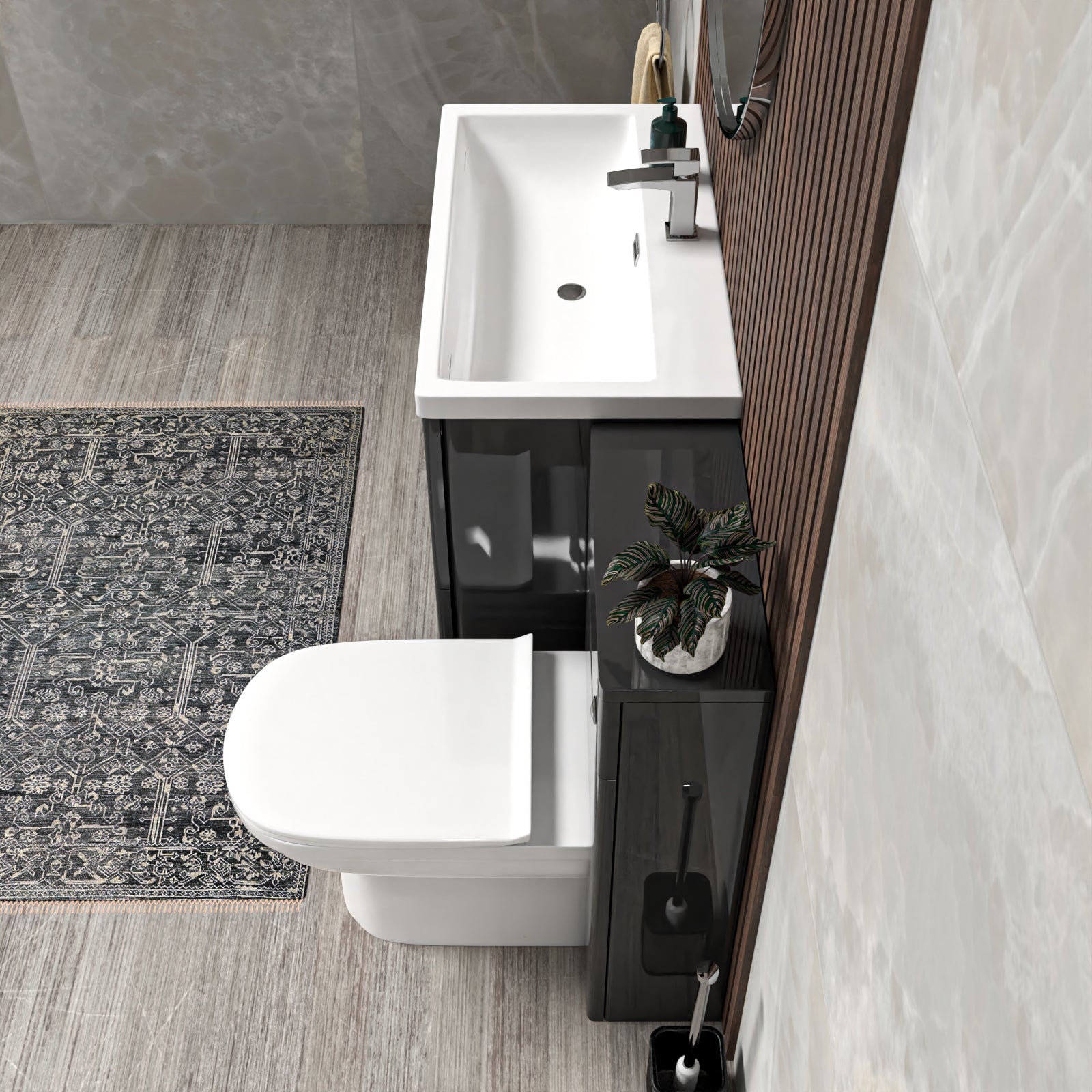 Merton Dark Grey 1300mm Drawers Basin Vanity, WC Unit and BTW Toilet