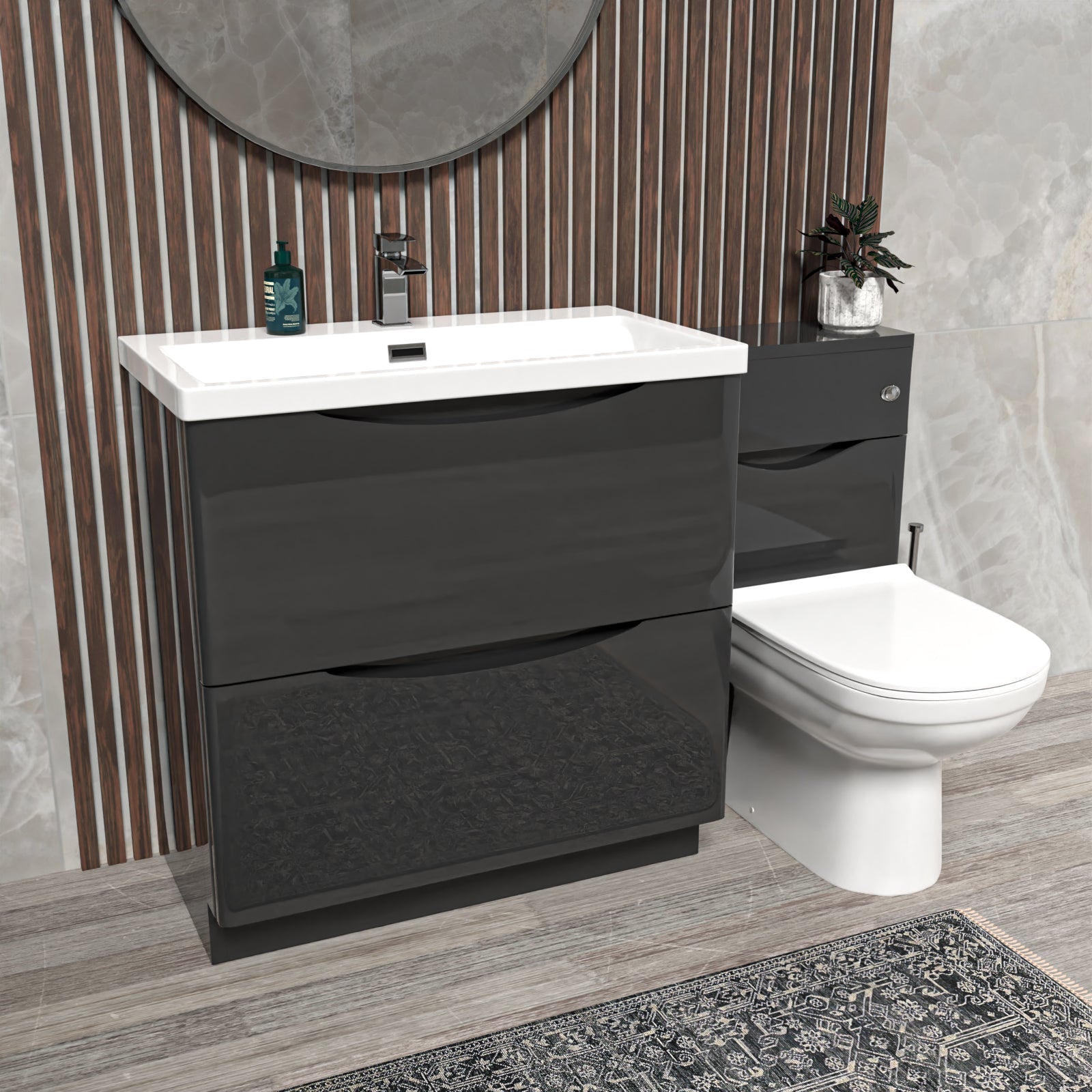 Merton Dark Grey 1300mm Drawers Basin Vanity, WC Unit and BTW Toilet